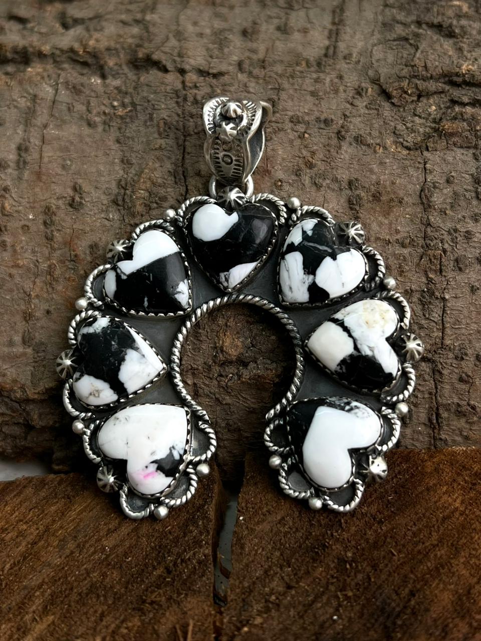 Handmade Sterling Silver White Buffalo Naja Pendant "Signed Nizhoni"