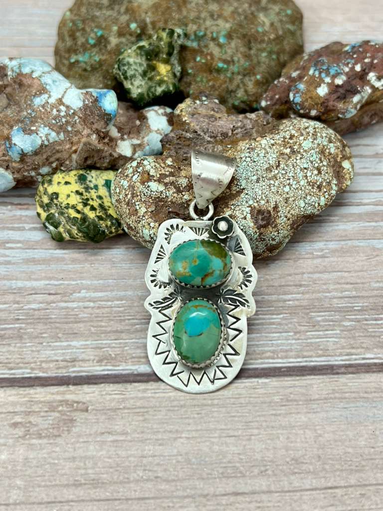 Handmade Sterling Silver Kingman Turquoise Pendant "Signed Nizhoni"