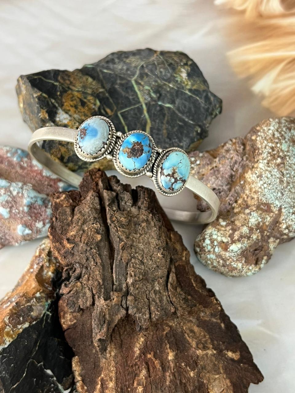 Handmade Sterling Silver Golden Hills Turquoise Bracelet "Signed Nizhoni"