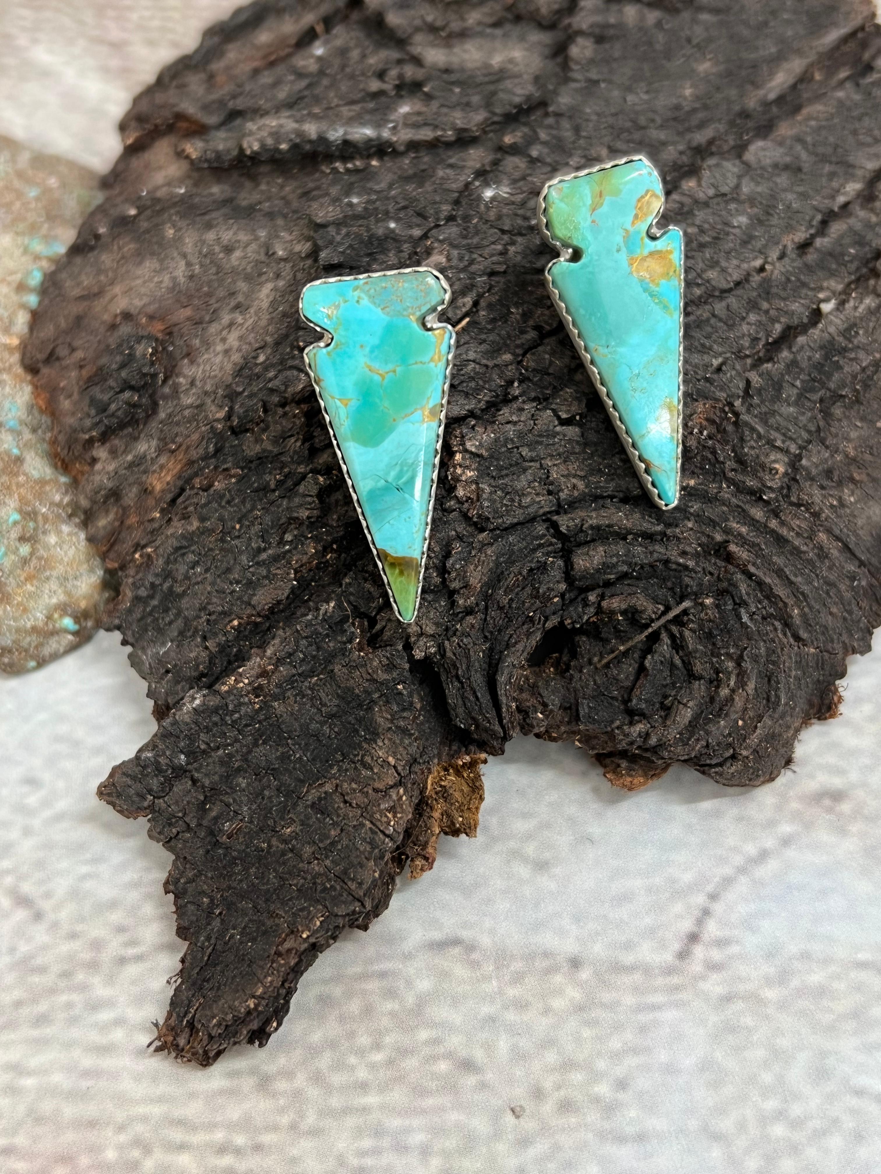 Handmade Sterling Silver Kingman Turquoise Post Studs with Signed Nizhoni (4)