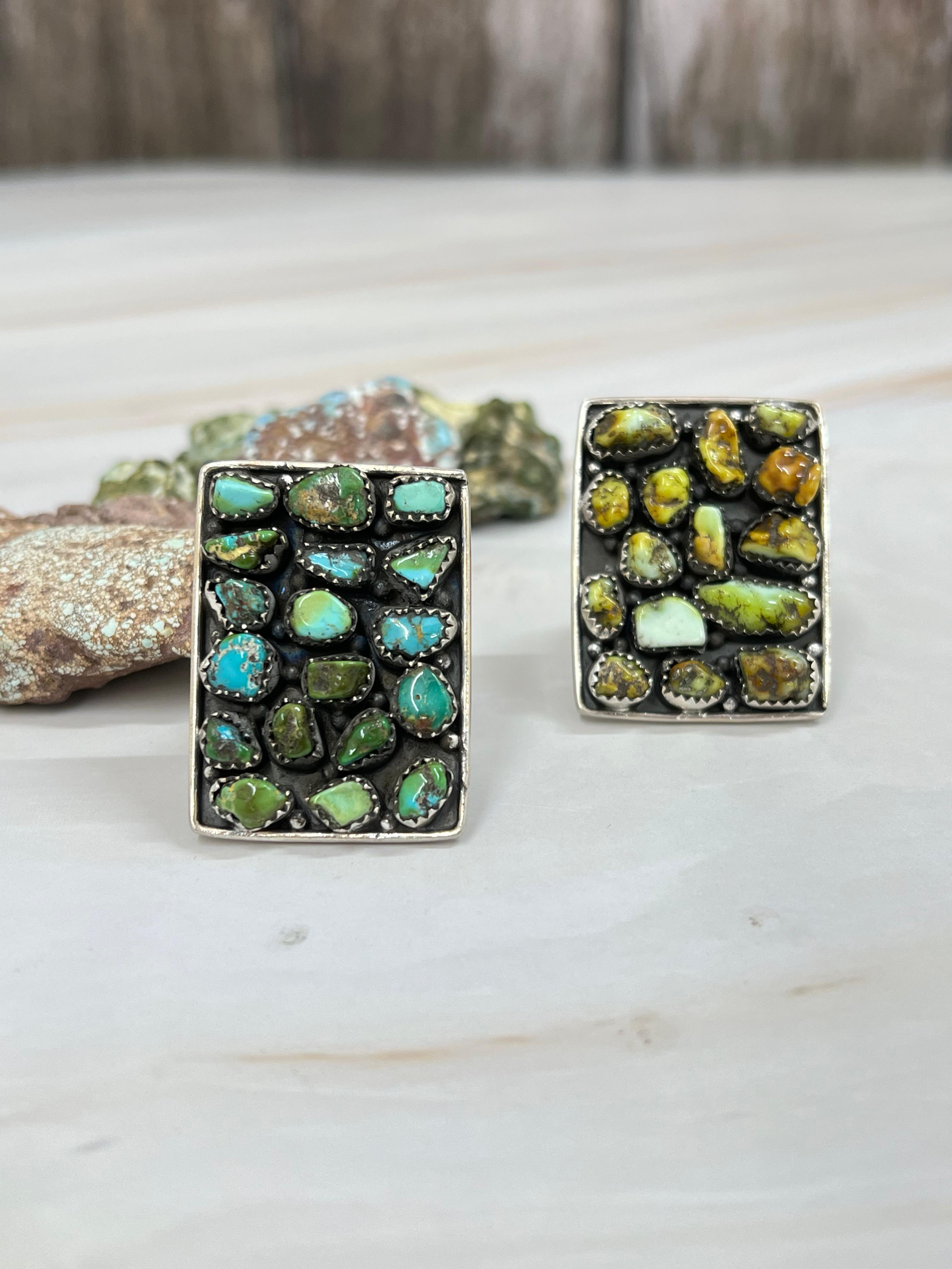 Handmade Sterling Silver Palomino, Sonoran Mountain Turquoise Adjustable Ring with Signed Nizhoni