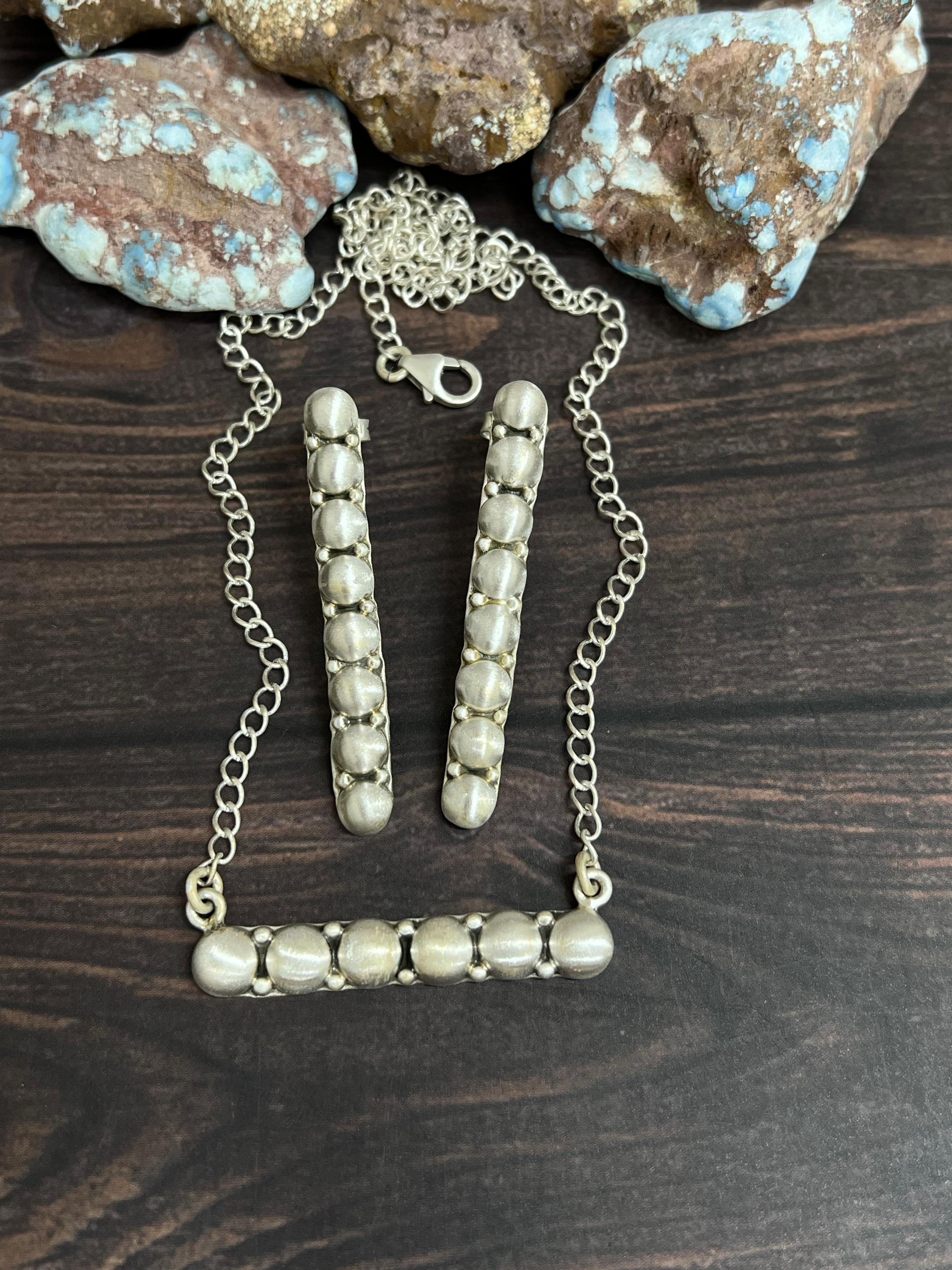 Handmade 'Sterling Silver' Necklace Earrings Set with Signed Nizhoni