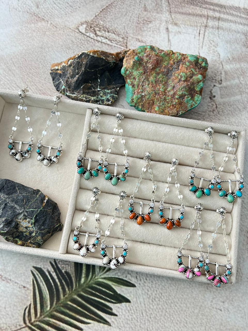 Handmade Sterling Silver Multi Stone Post Dangle Earrings "Signed Nizhoni"