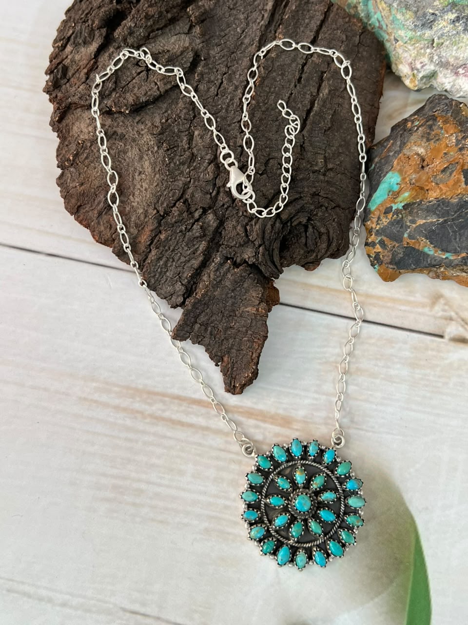 Handmade Sterling Silver Kingman Turquoise Necklace Signed Nizhoni