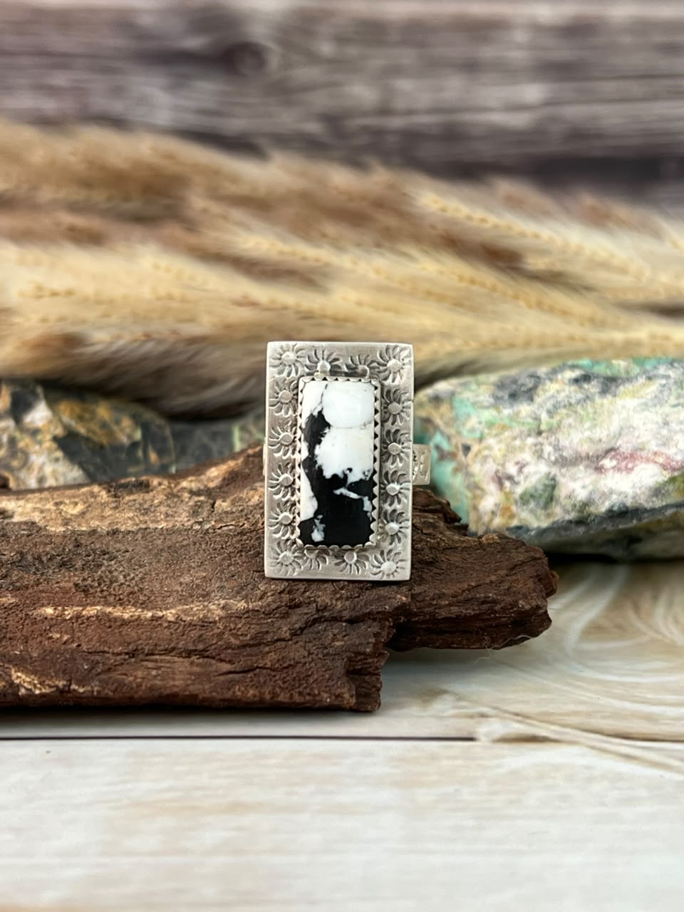 Handmade Sterling Silver White Buffalo Adjustable Ring Signed Nizhoni