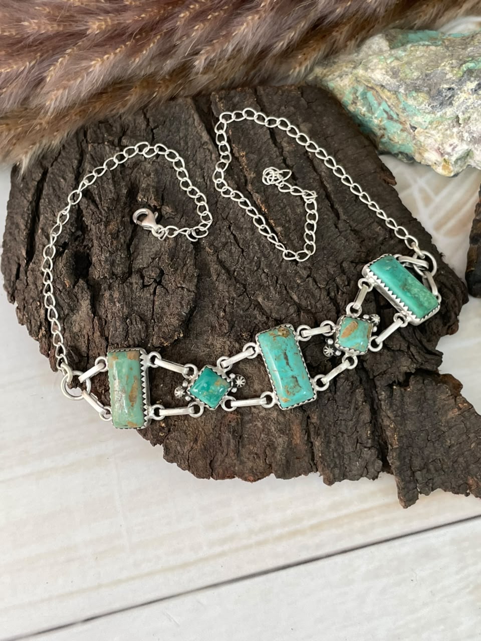 Handmade Sterling Silver Royston Turquoise Choker Necklace Signed Nizhoni