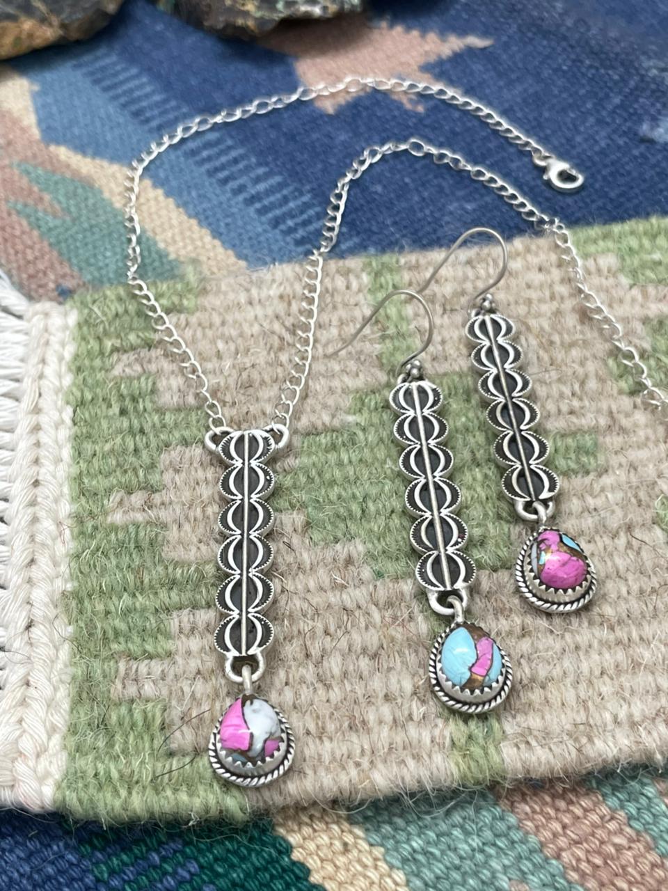 Handmade Sterling Silver Cotton Candy Necklace Earrings Set "Signed Nizhoni"