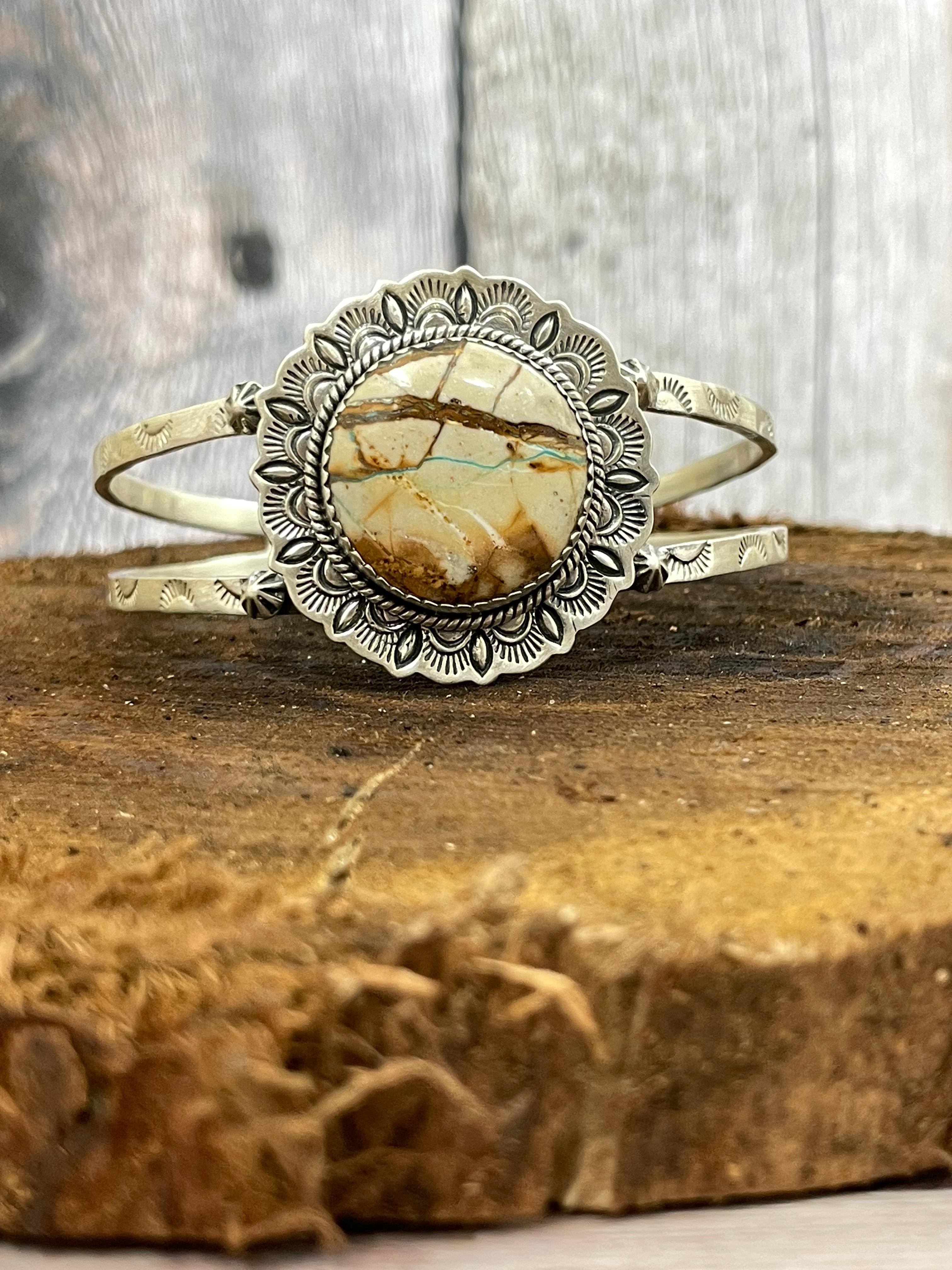 Handmade Sterling Silver Ribbon Royston Cuff Bracelet with Signed Nizhoni