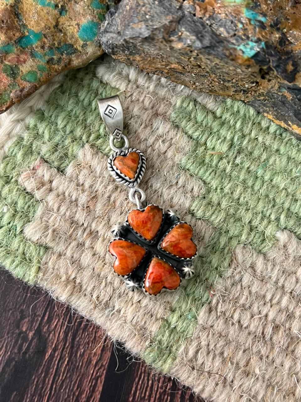 Handmade Sterling Silver Orange Mojave Heart Pendant "Signed Nizhoni"