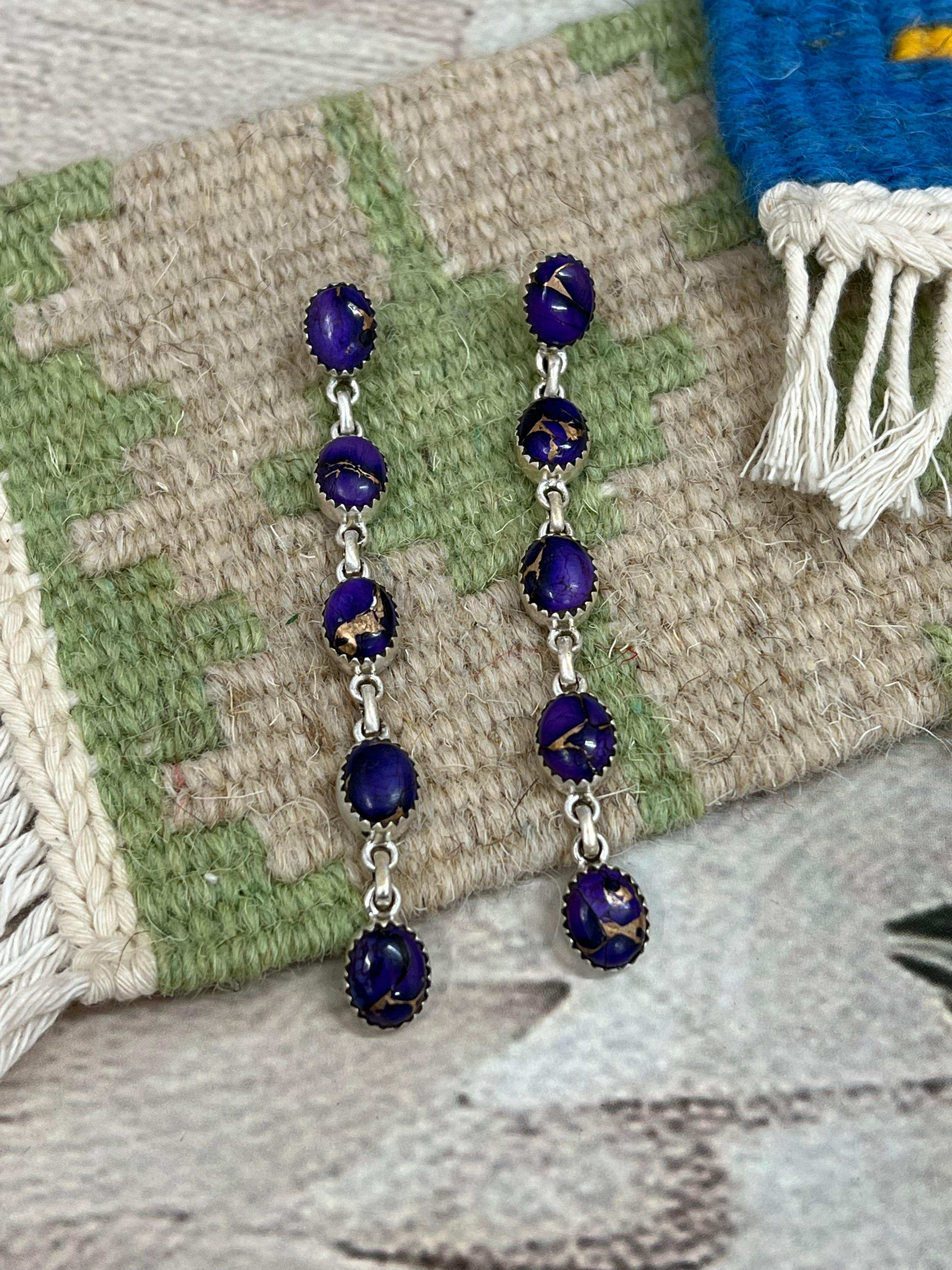 Handmade Sterling Silver Grape Dahlia Post Studs with Signed Nizhoni