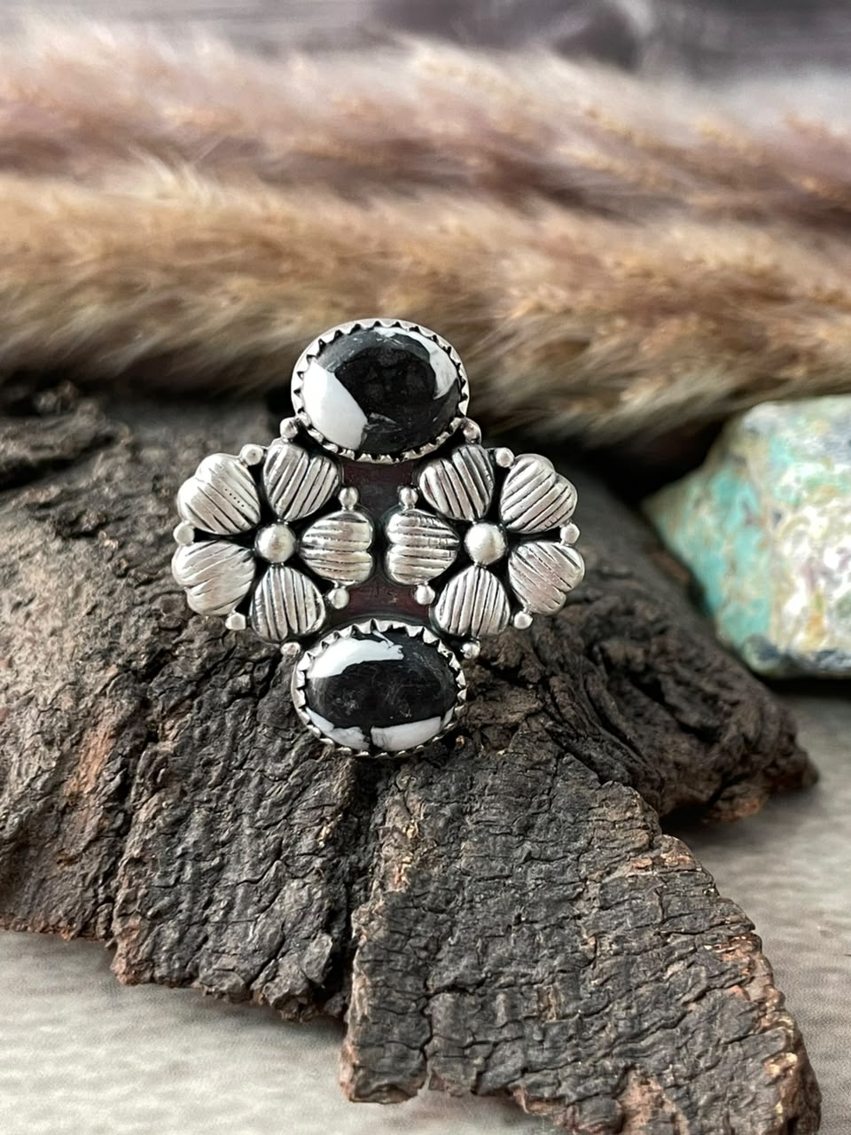 Handmade Sterling Silver White Buffalo Adjustable Ring Signed Nizhoni