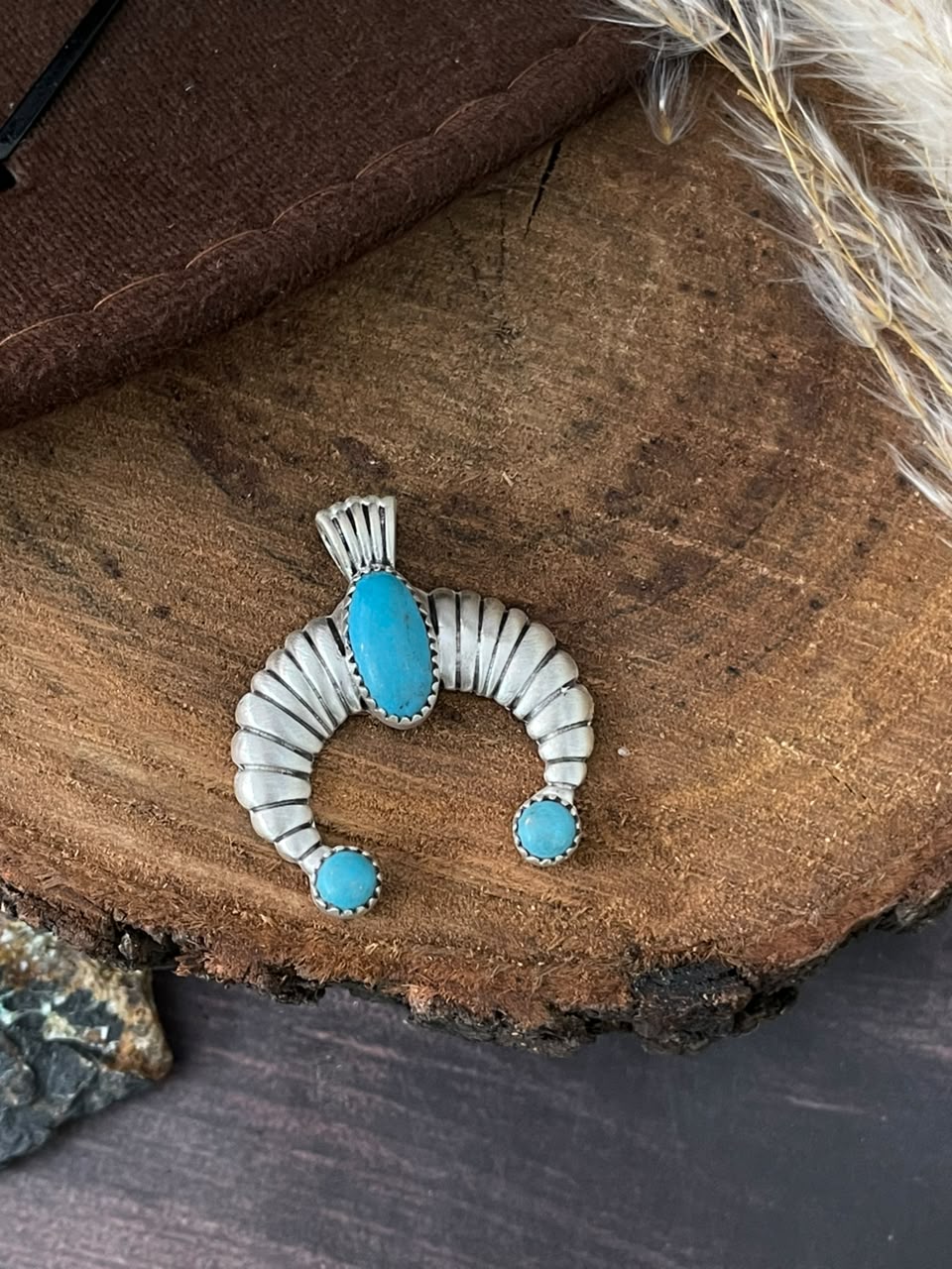Handmade Sterling Silver Kingman Turquoise Naja Pendant Signed Nizhoni (7)