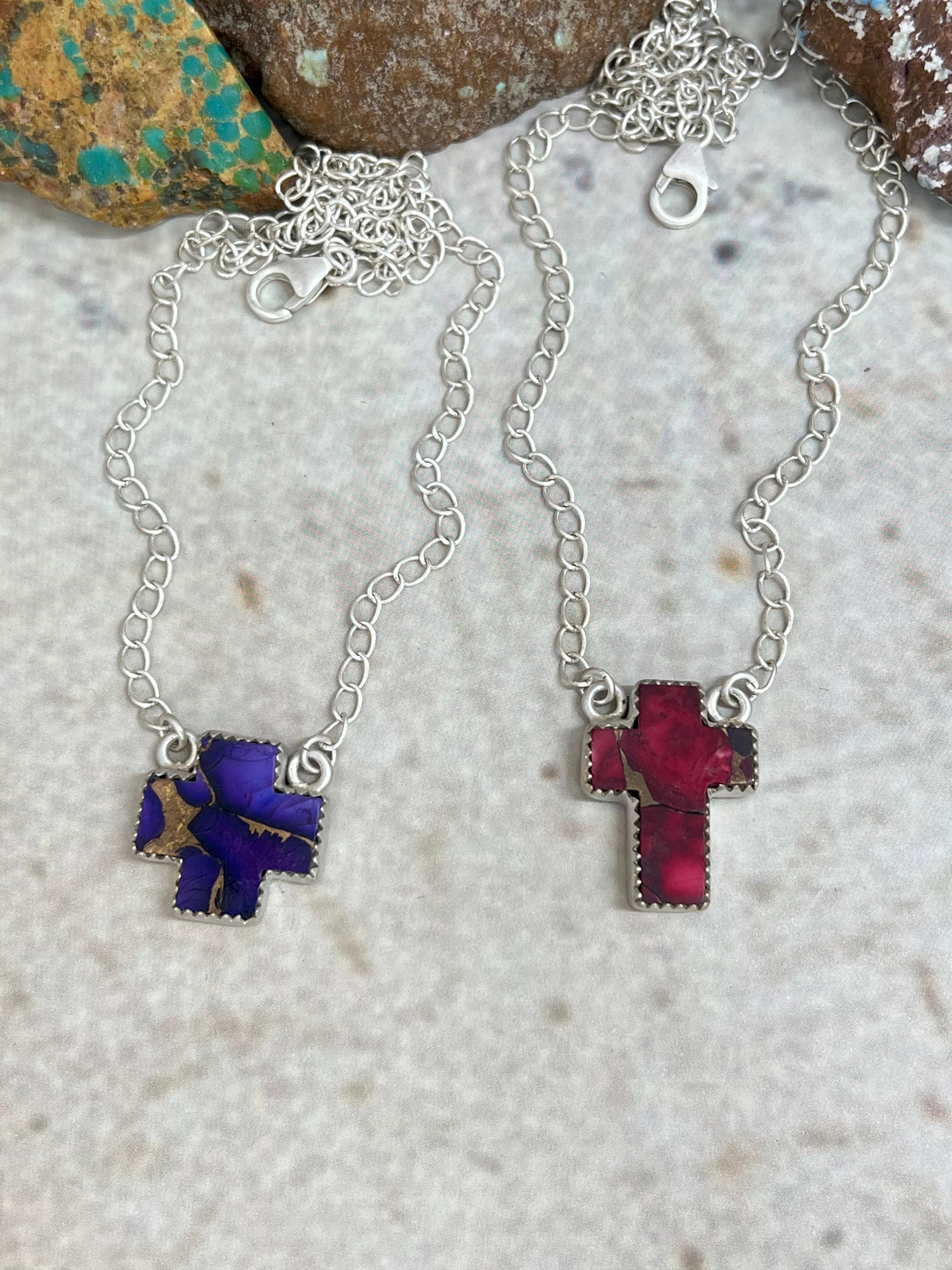 Handmade Sterling Silver Grape Dahlia, Dahlia Rose Cross Necklace with Signed Nizhoni (4)