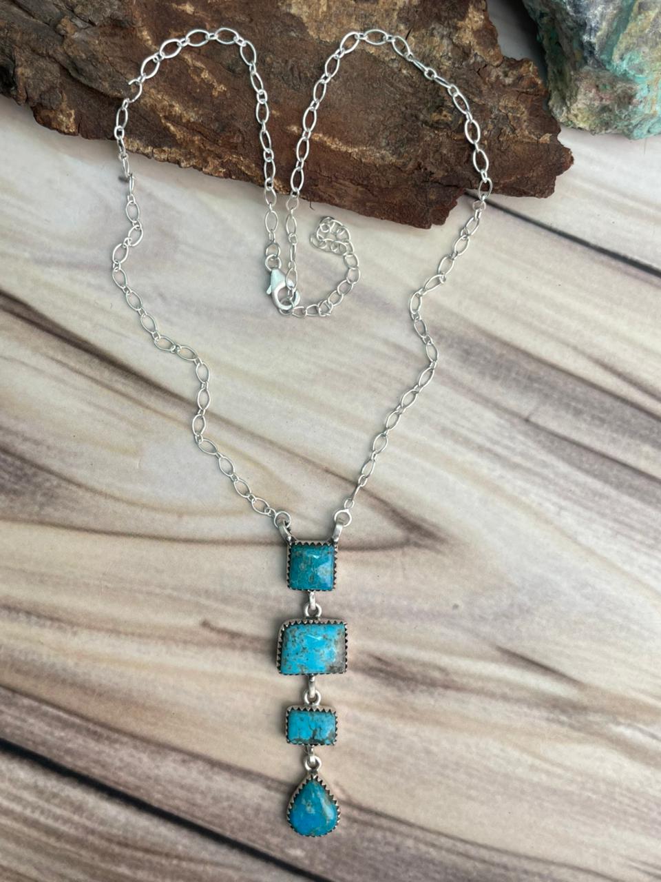 Handmade Sterling Silver Ithaca Peak Turquoise Necklace Signed Nizhoni