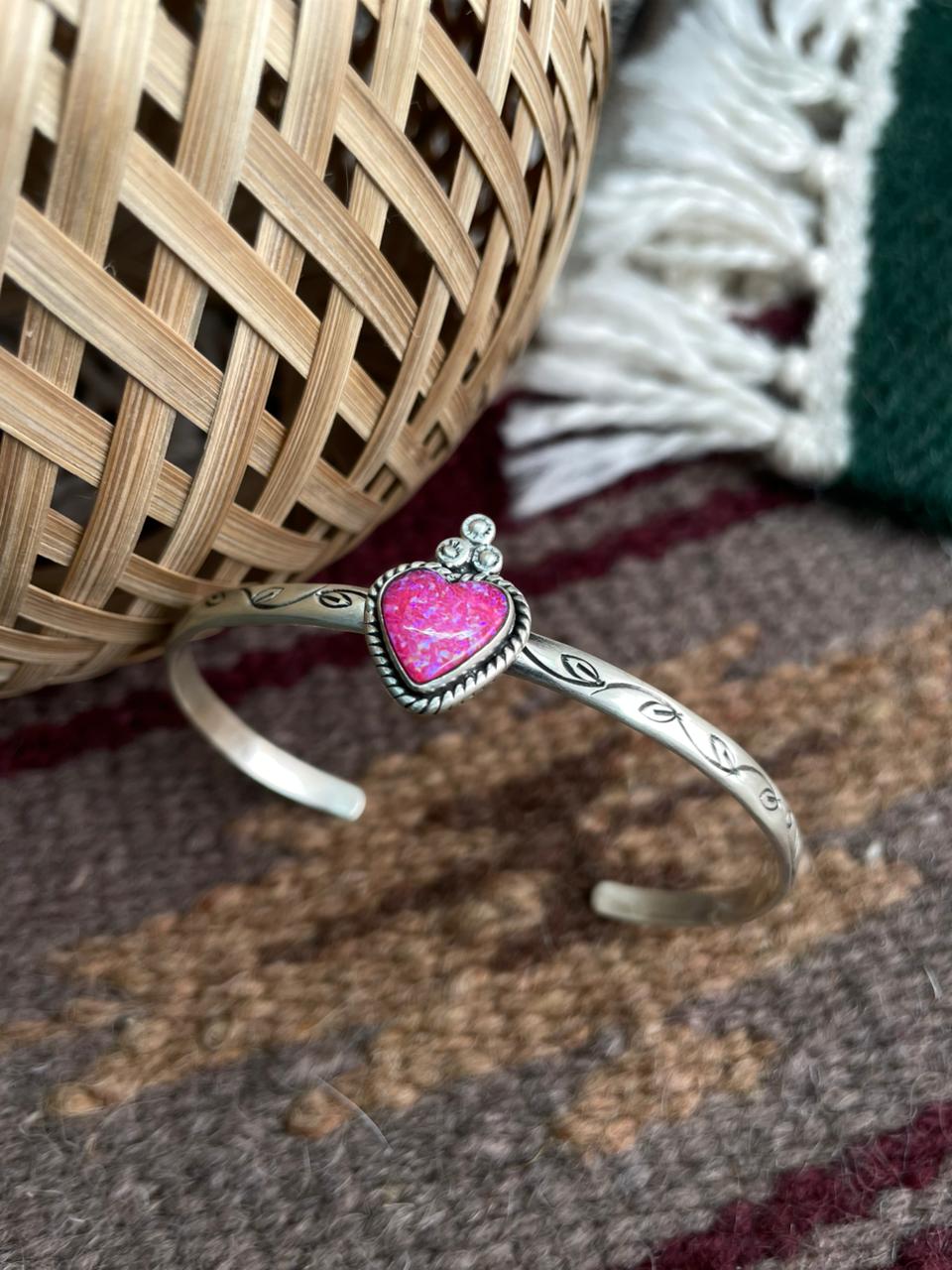 Handmade Sterling Silver Hot Pink Cuff Bracelet "Signed Nizhoni"