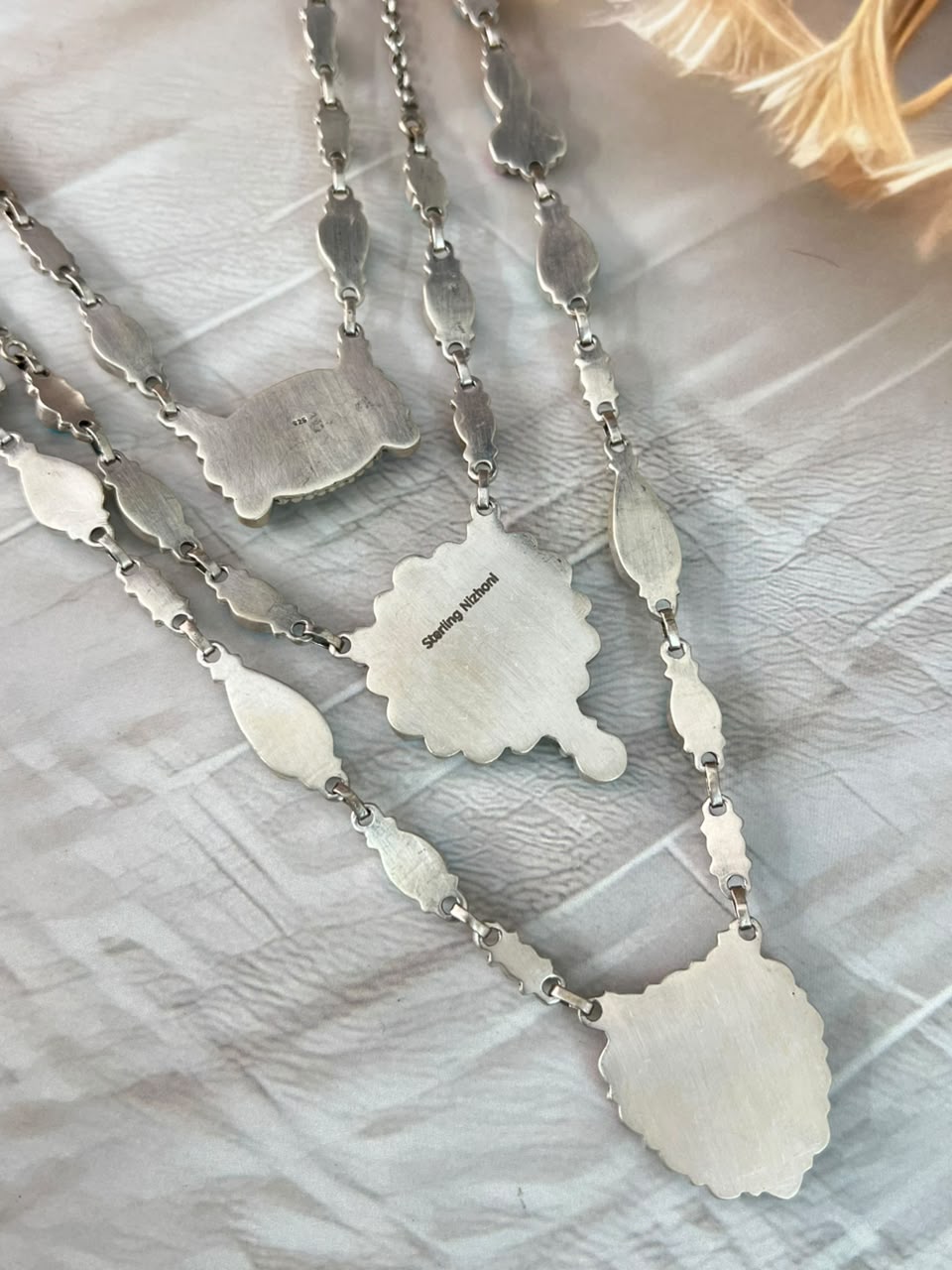 Handmade Sterling Silver White Water with Sierra Bella, Sonoran Mountain, Golden Hills, White Buffalo, Cotton Candy and Palomino Turquoise Layered Necklace Signed Nizhoni