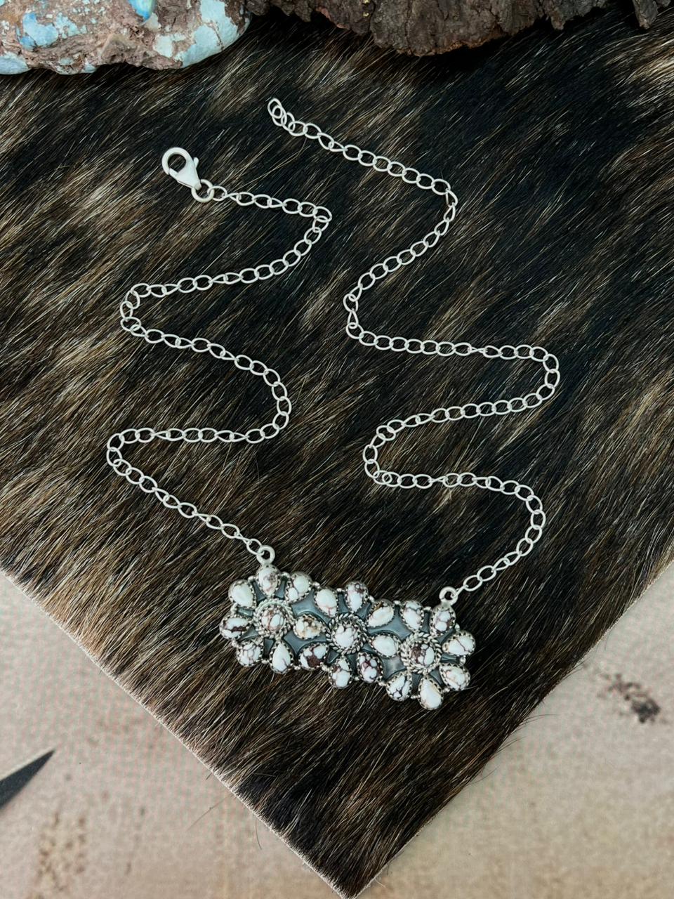 Handmade Sterling Silver Wildhorse Magnesite Necklace "Signed Nizhoni"