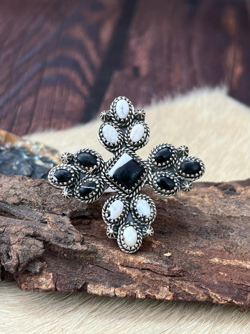 Handmade Sterling Silver White Buffalo Adjustable Ring "Signed Nizhoni"