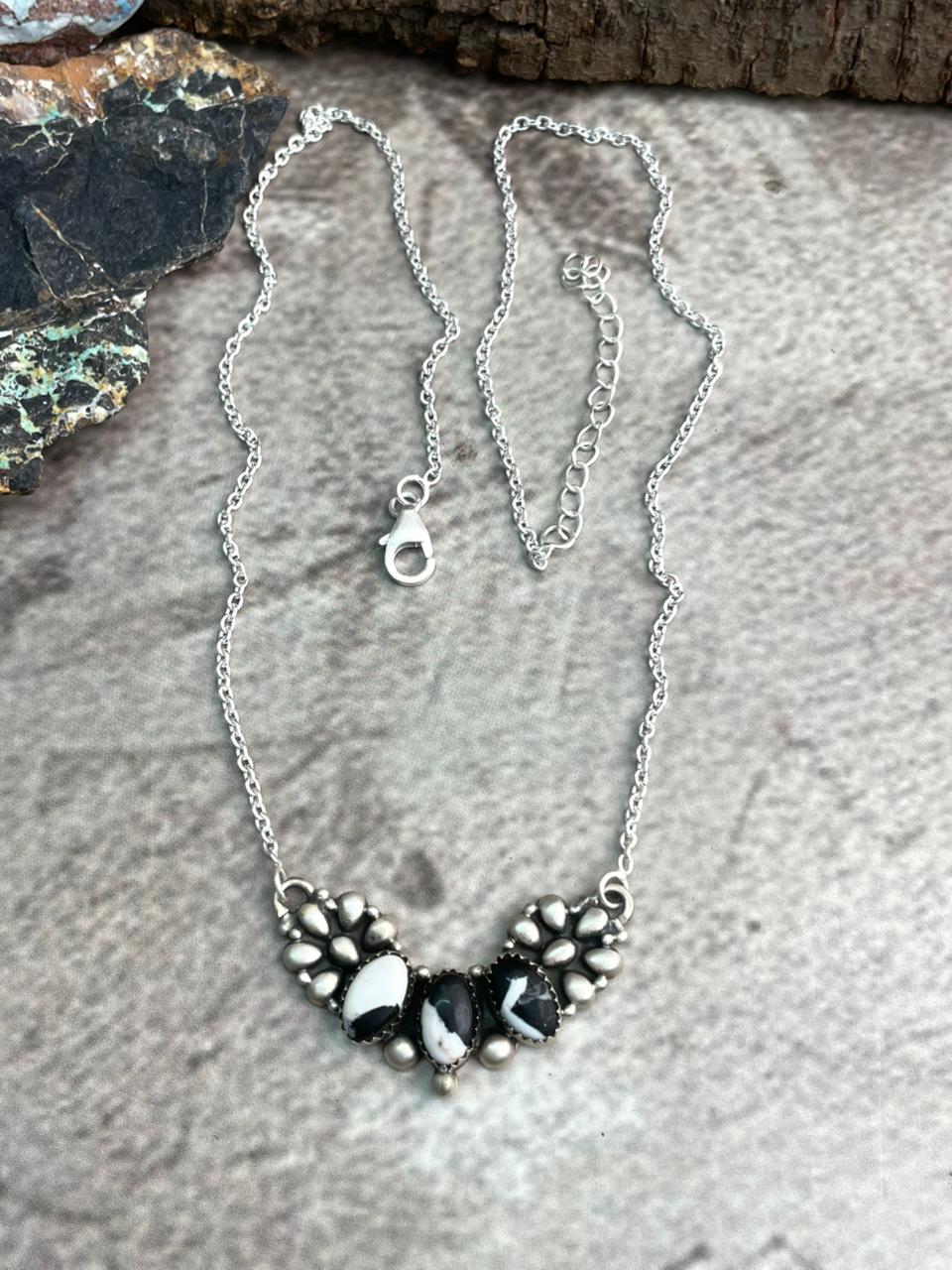 Handmade Sterling Silver White Buffalo Necklace "Signed Nizhoni"