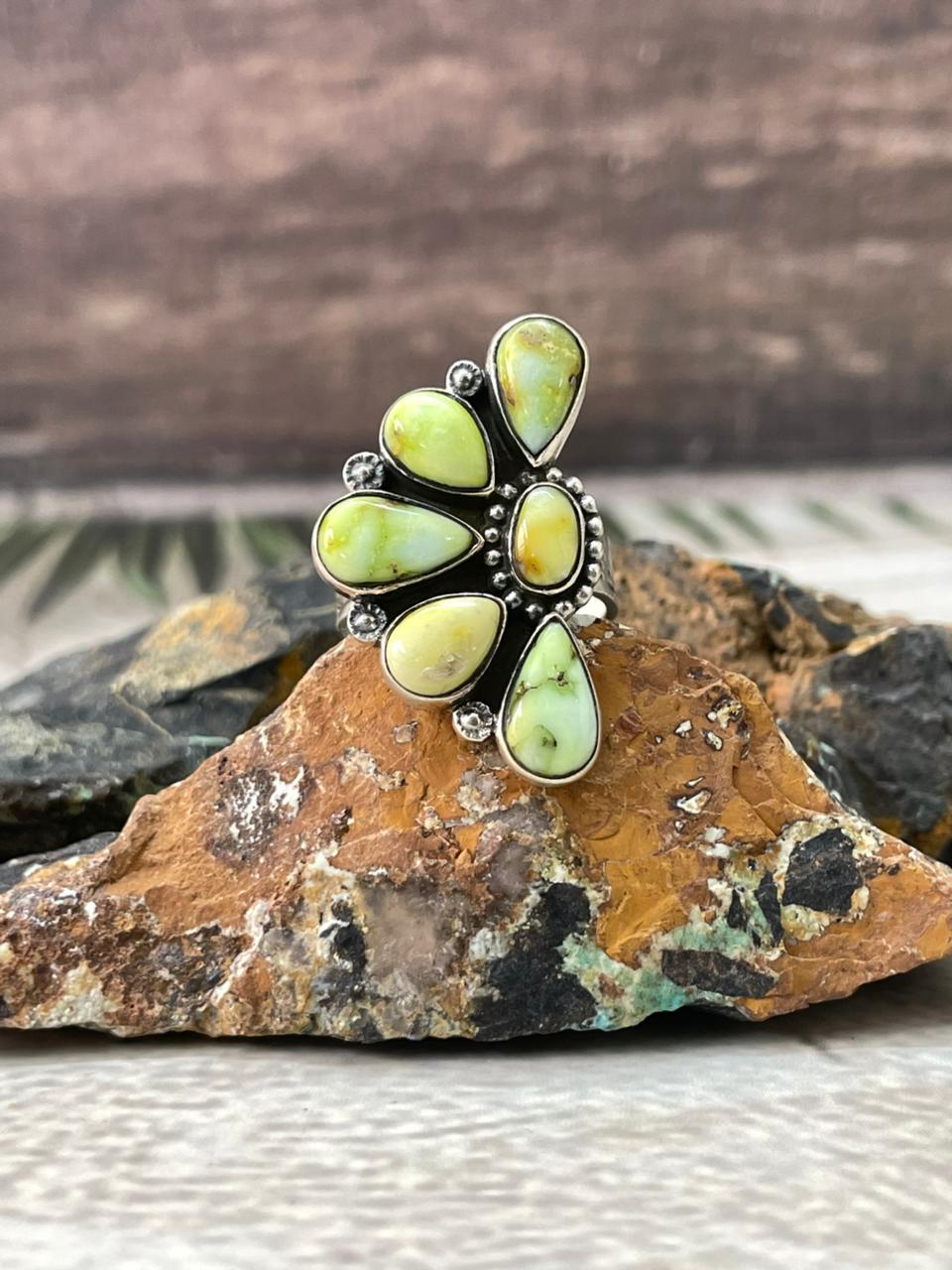 Handmade Sterling Silver Palomino Turquoise Adjustable Ring "Signed Nizhoni"