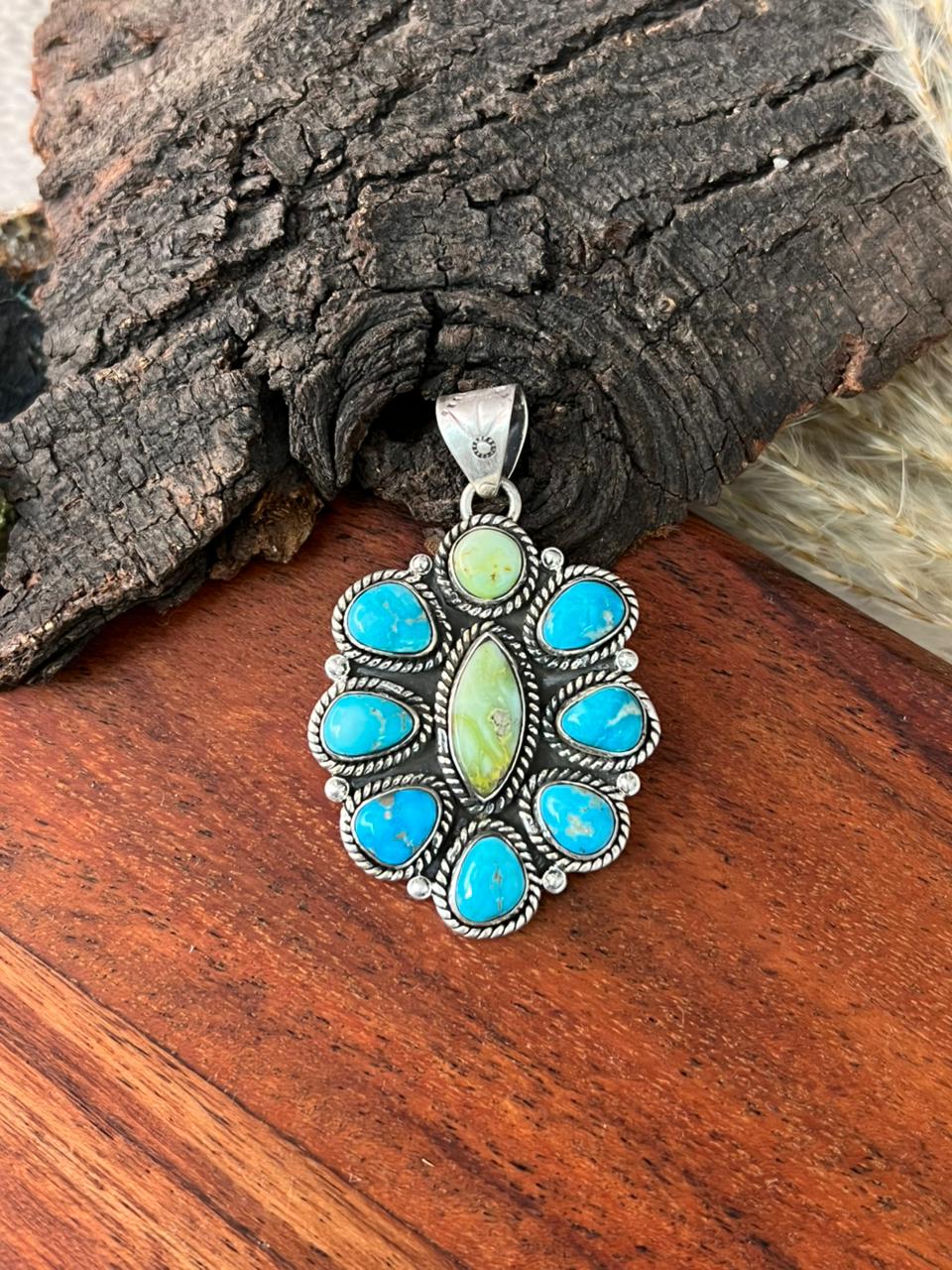 Handmade Sterling Silver Sierra Bella with Palomino Turquoise Collection: Pendant "Signed Nizhoni"
