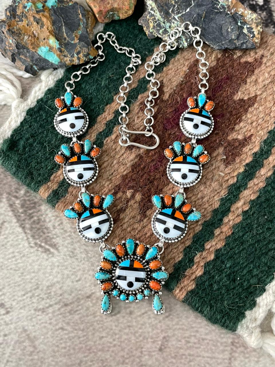 Handmade Sterling Silver Turquoise and MOP Necklace "Signed Nizhoni"