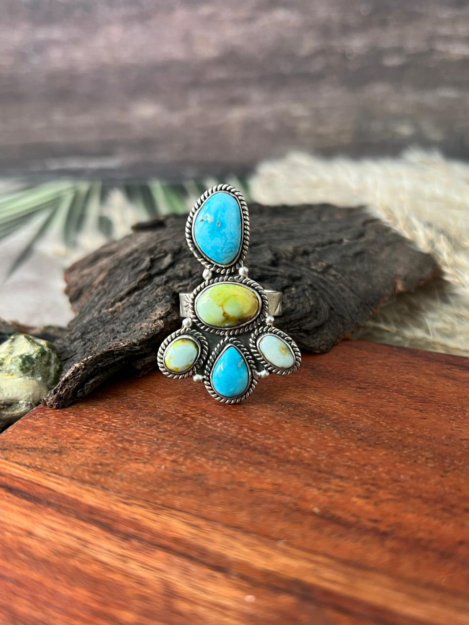 Handmade Sterling Silver Sierra Bella with Palomino Turquoise Collection: Adjustable Ring "Signed Nizhoni"