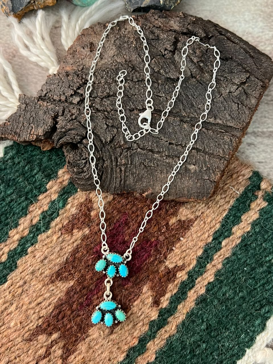 Handmade Sterling Silver Kingman Turquoise Necklace Signed Nizhoni