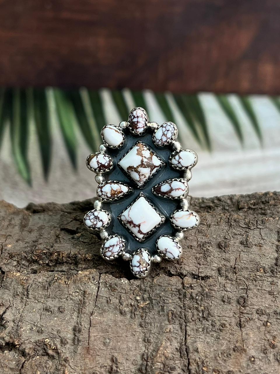 Handmade Sterling Silver Wildhorse Magnesite Adjustable Ring "Signed Nizhoni"