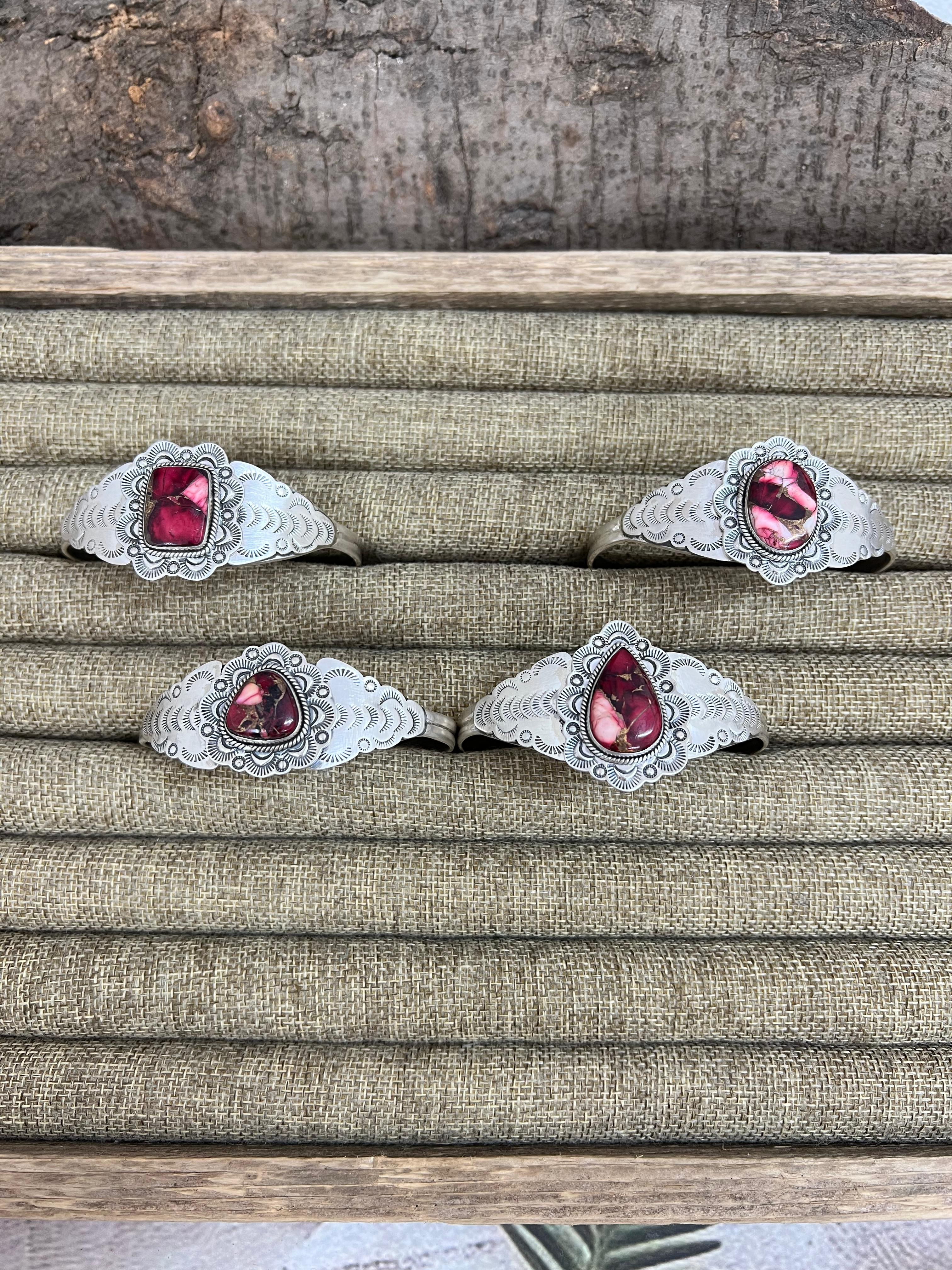 Handmade Sterling Silver Dahlia Rose Cuff Bracelet with Signed Nizhoni