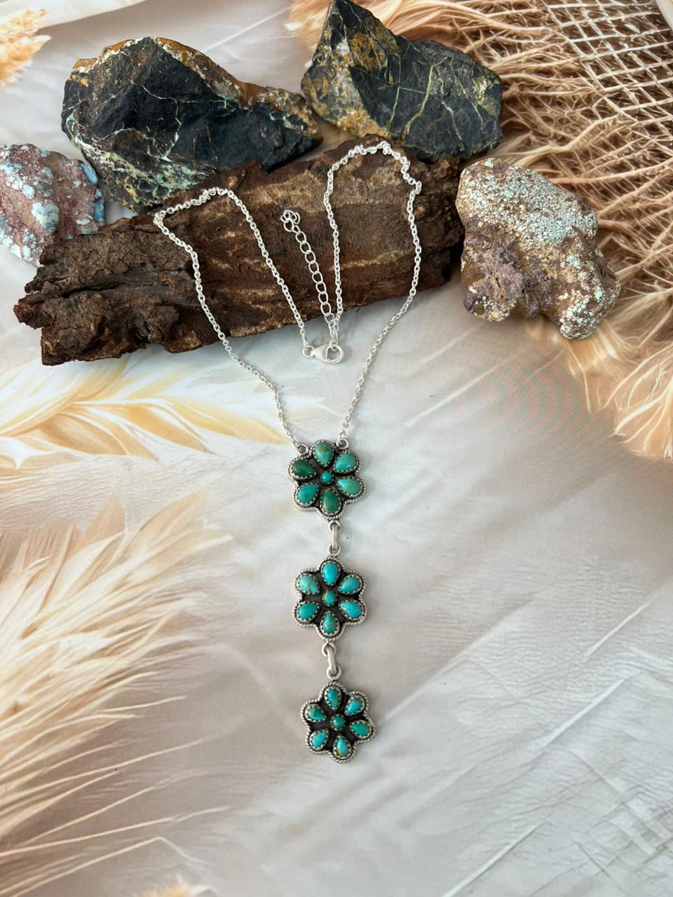 Handmade Sterling Silver Kingman Turquoise Drop Necklace "Signed Nizhoni"