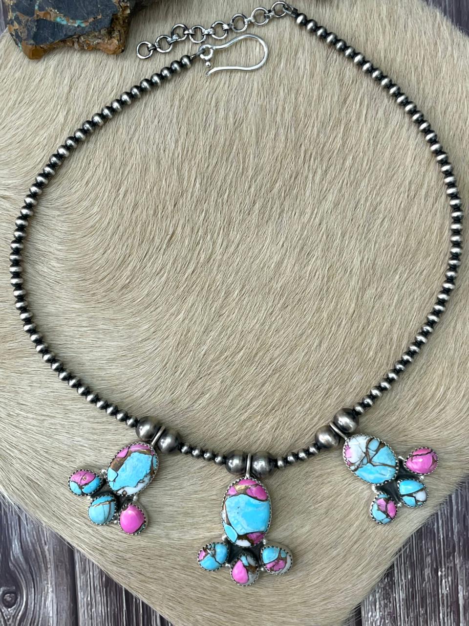 Handmade Sterling Silver Cotton Candy Beaded Necklace "Signed Nizhoni"