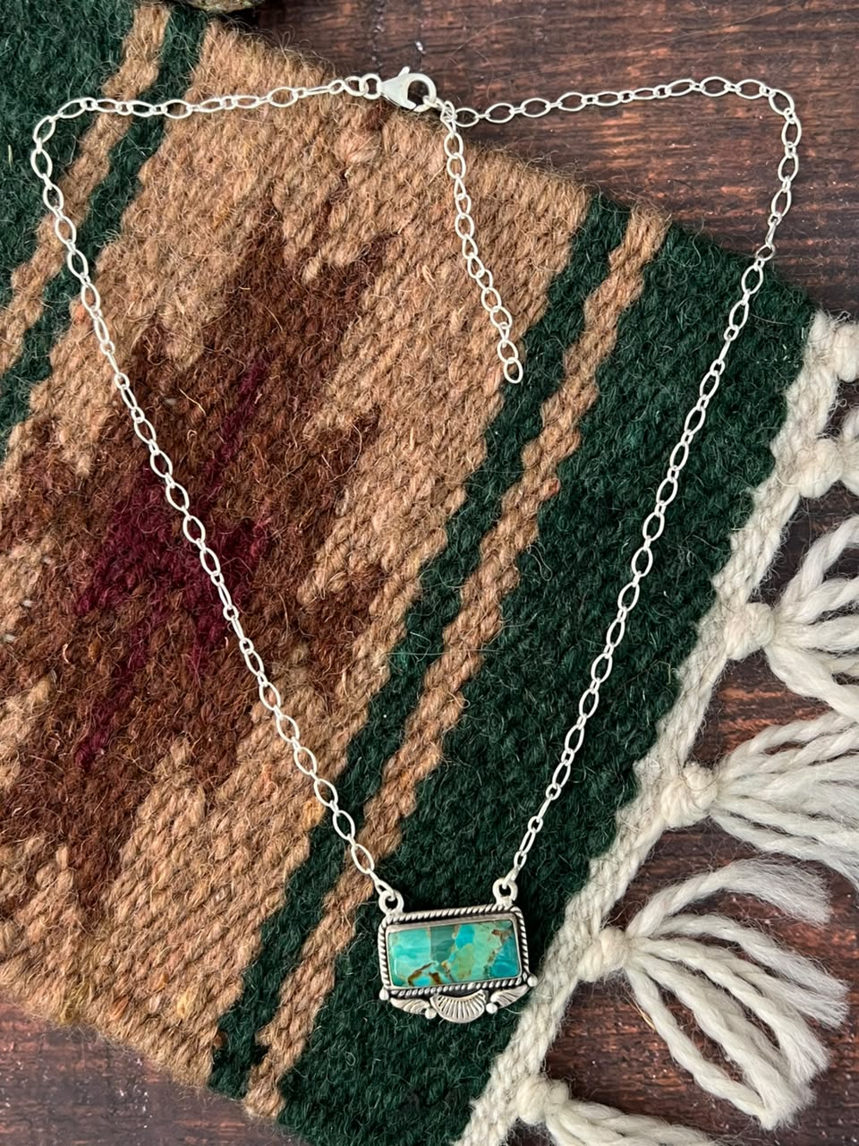 Handmade Sterling Silver Kingman Turquoise Necklace Signed Nizhoni