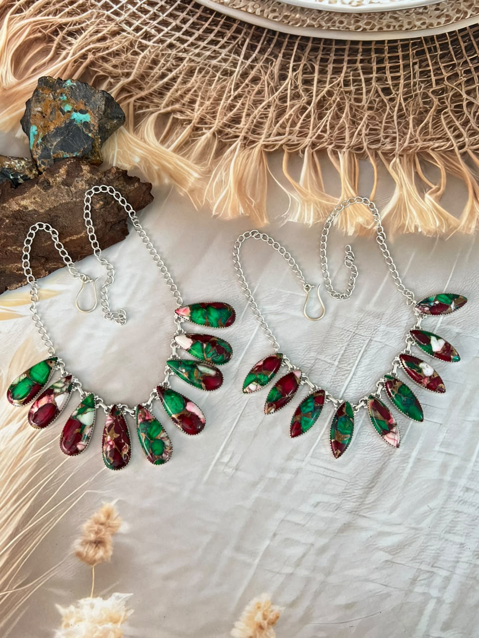 Handmade Sterling Silver Christmas Dahlia Collection: Necklace Signed Nizhoni