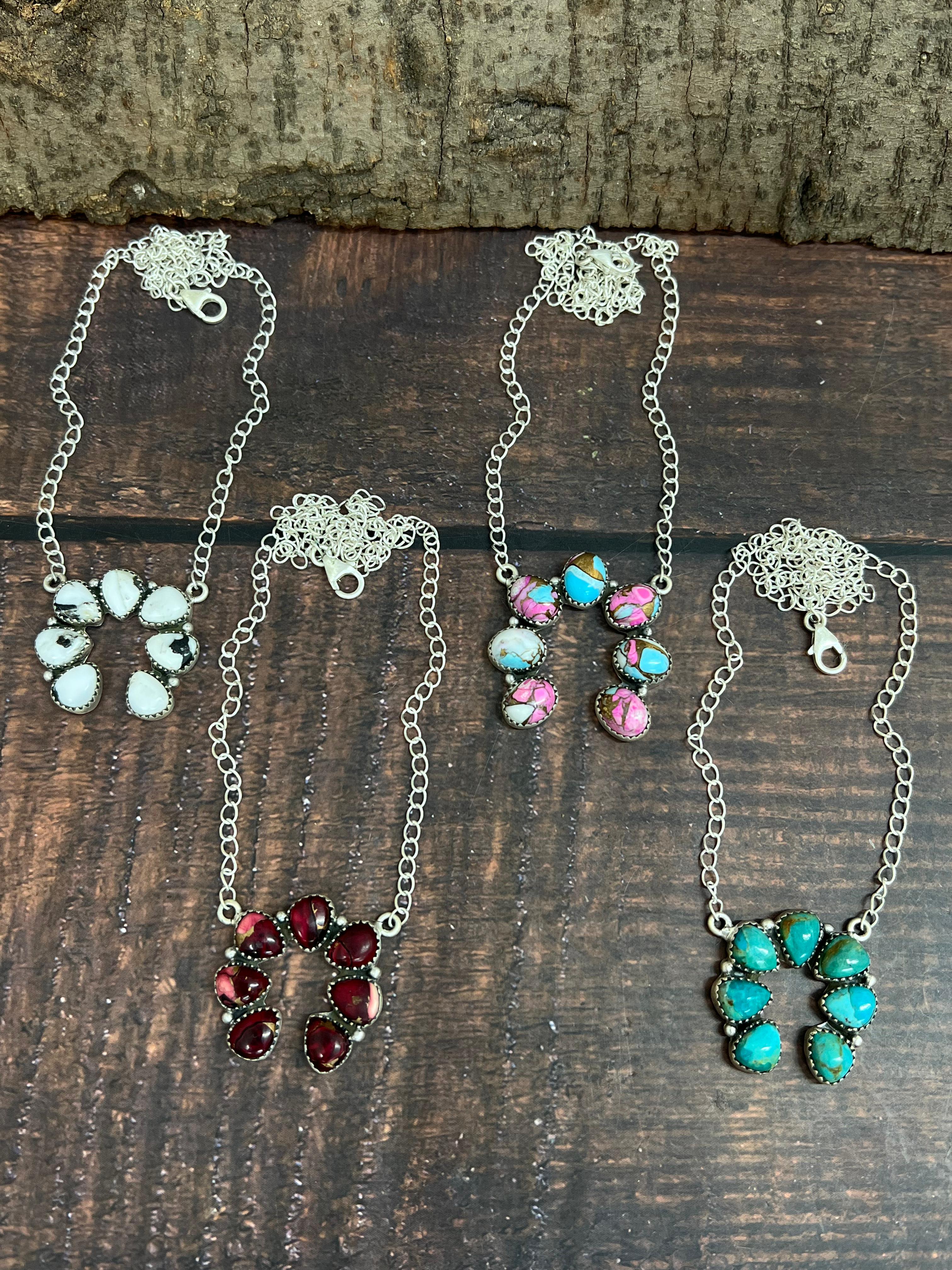 Handmade Sterling Silver Multi Stone Naja Necklace Signed Nizhoni