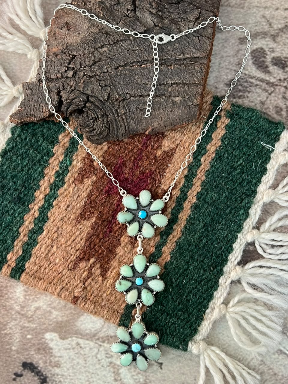 Handmade Sterling Silver Sierra Bella with Paloma Turquoise Drop Necklace Signed Nizhoni