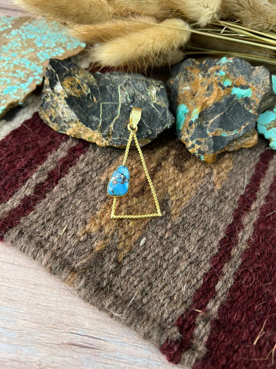 “The Golden Collection” Handmade Gold-Palted Golden Hills Turquoise Pendant