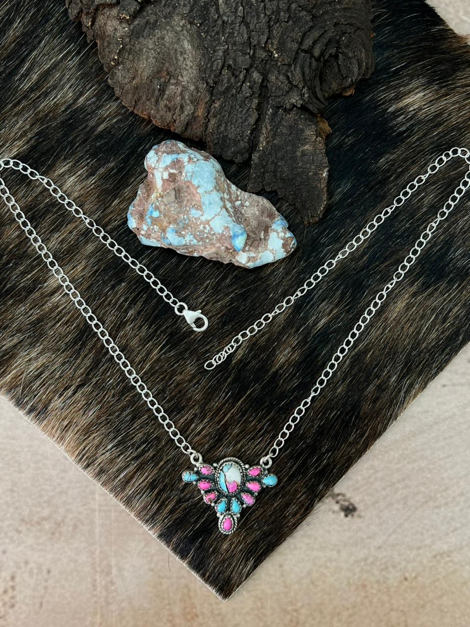 Handmade Sterling Silver Cotton Candy Necklace "Signed Nizhoni" (10)
