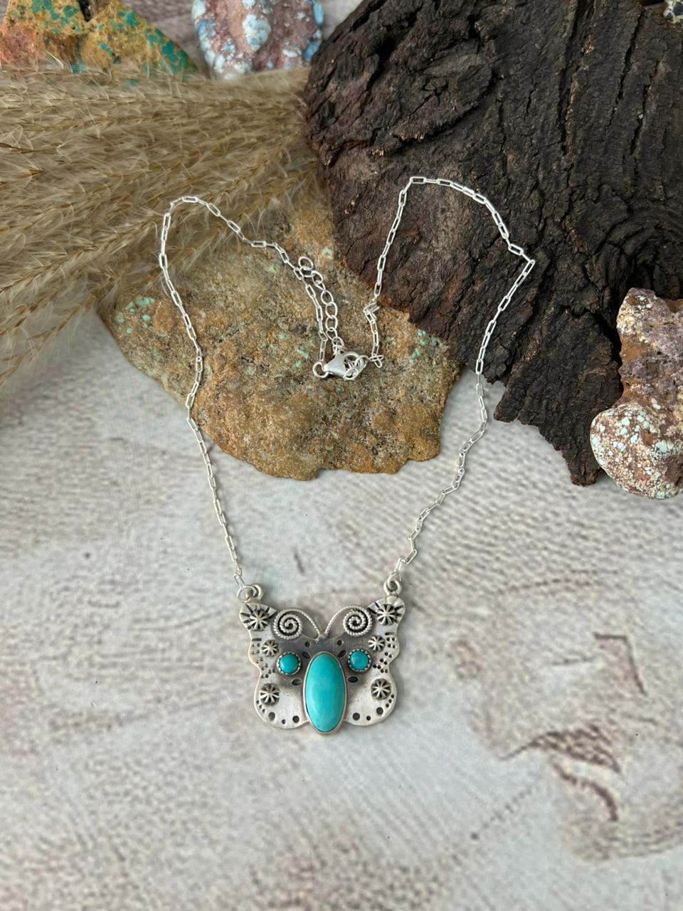 Handmade Sterling Silver Kingman Turquoise Necklace "Signed Nizhoni"