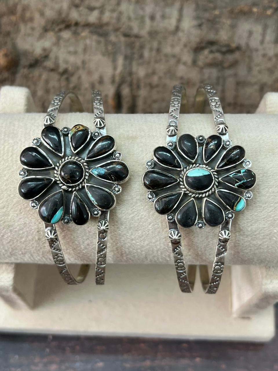 Handmade Sterling Silver Blackjack Turquoise Cuff Bracelet "Signed Nizhoni"