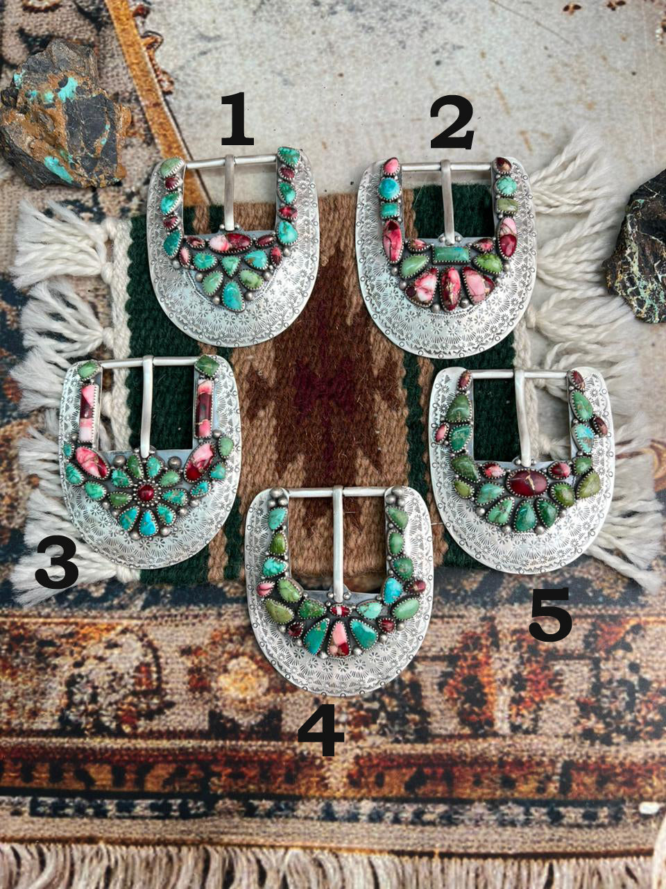 Handmade Sterling Silver Dahlia Rose with Emerald Valley Turquoise Buckle "Signed Nizhoni"