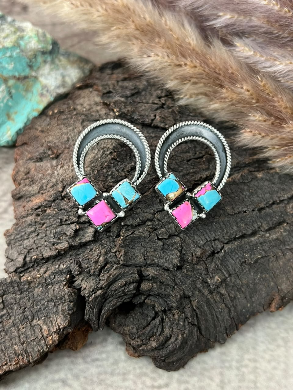 Handmade Sterling Silver Cotton Candy Post Studs Earrings Signed Nizhoni