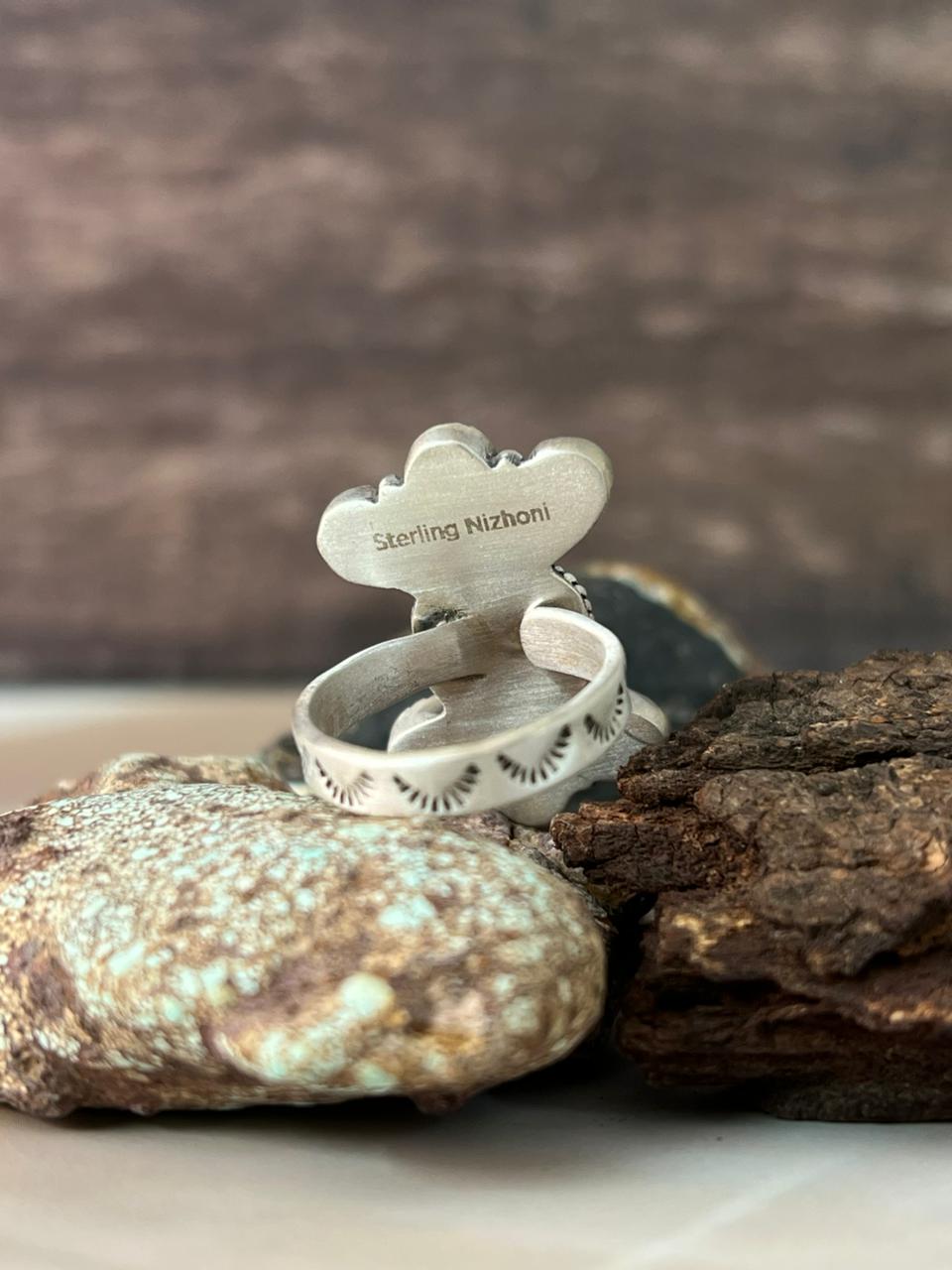 Handmade Sterling Silver White Buffalo Adjustable Ring "Signed Nizhoni"