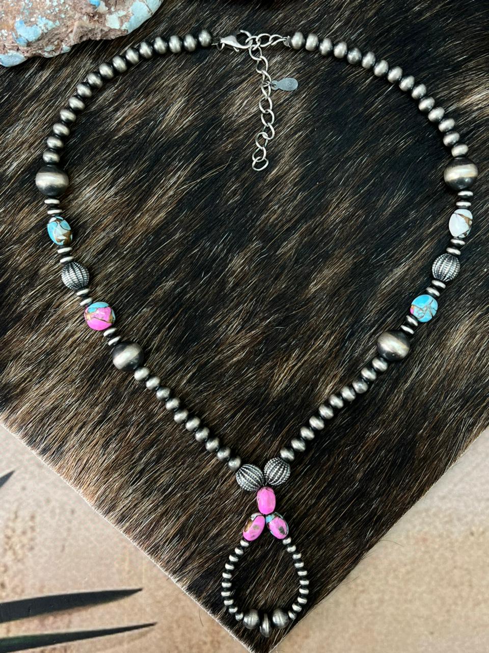 Handmade Sterling Silver Cotton Candy Beaded Necklace "Signed Nizhoni"