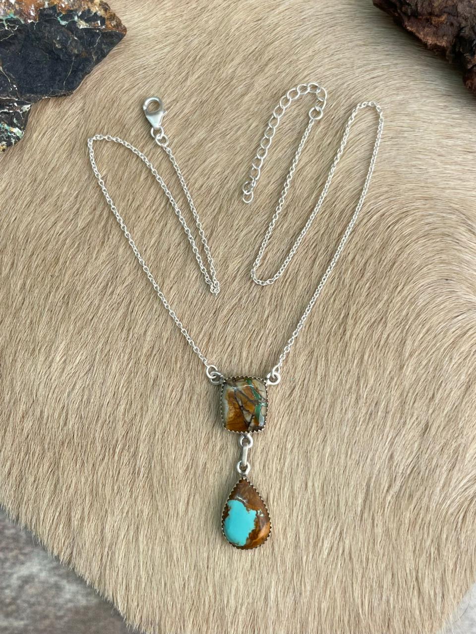 Handmade Sterling Silver Royston Ribbon Turquoise Necklace "Signed Nizhoni"