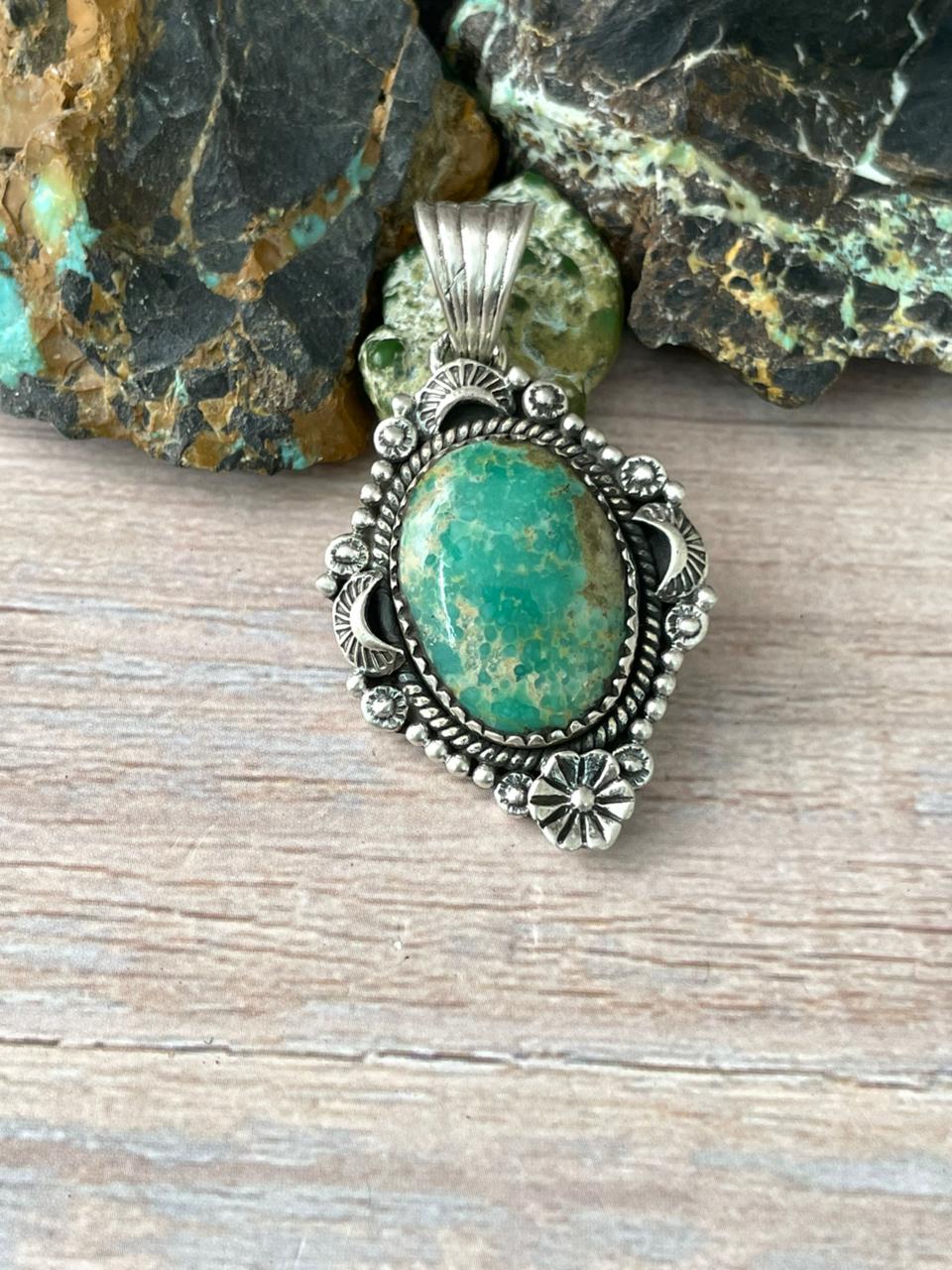 Handmade Sterling Silver Mantis Turquoise Pendant " Signed Nizhoni"