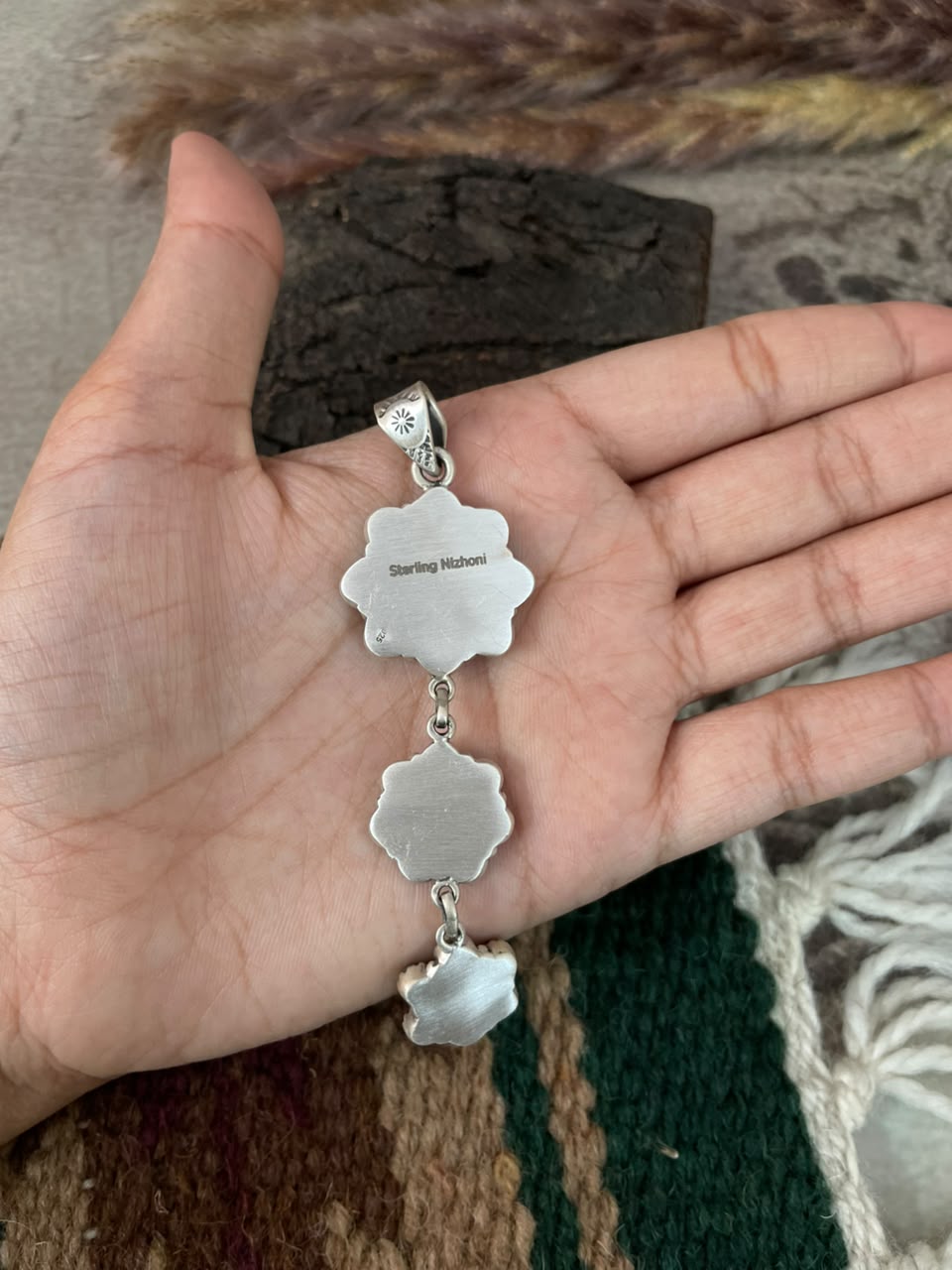 Handmade Sterling Silver White Buffalo Pendant Signed Nizhoni