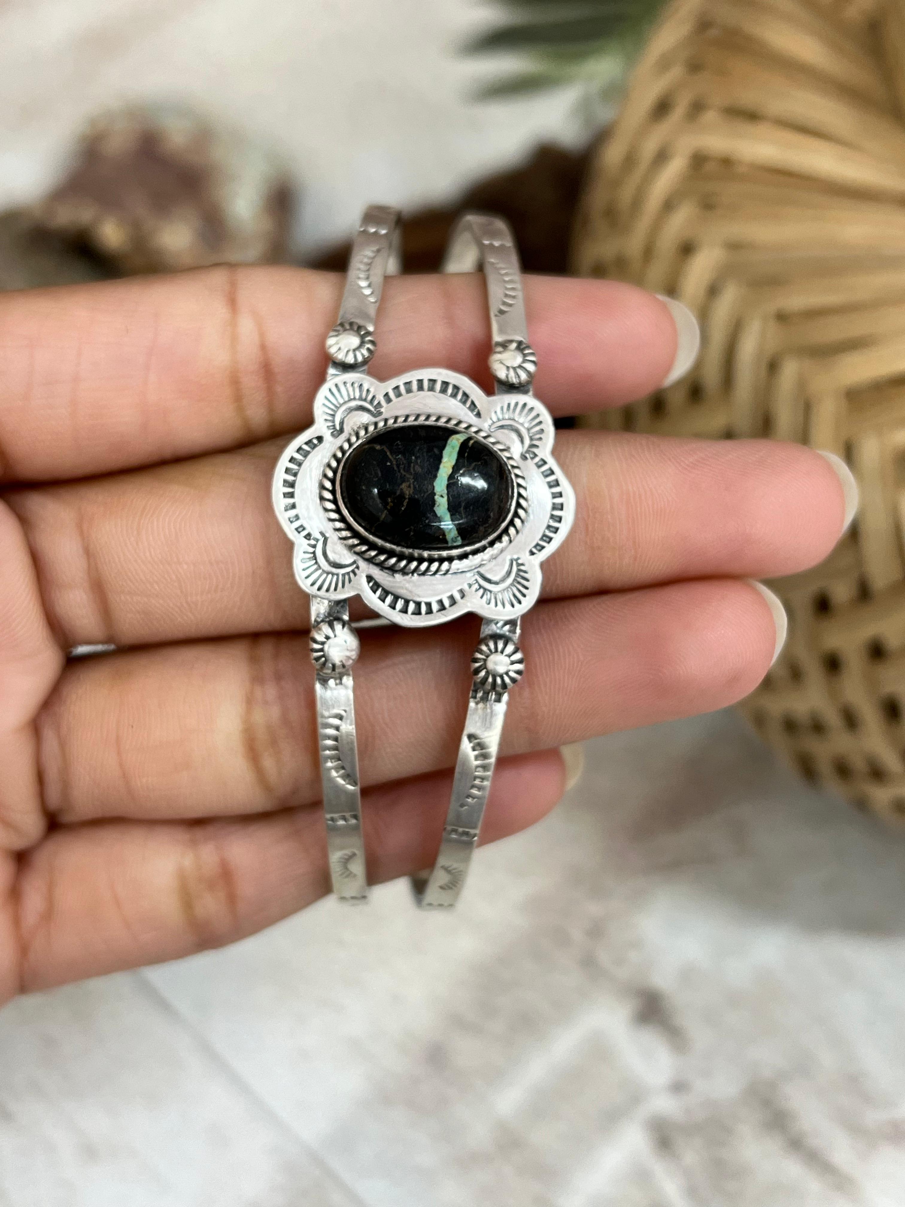 Handmade Sterling Silver Blackjack Cuff Bracelet with Signed Nizhoni