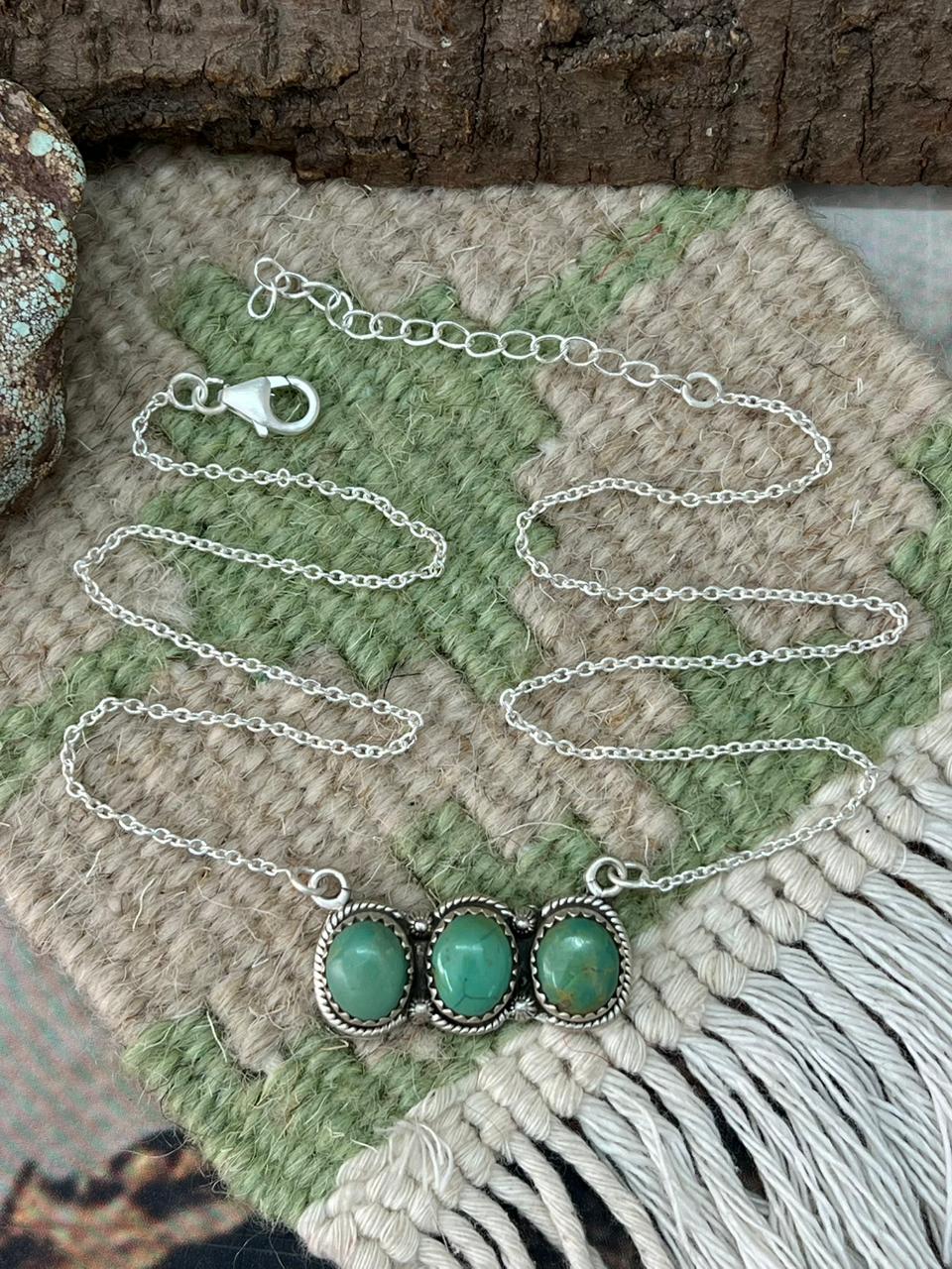 Handmade Sterling Silver Old Stock Royston Turquoise Necklace "Signed Nizhoni"