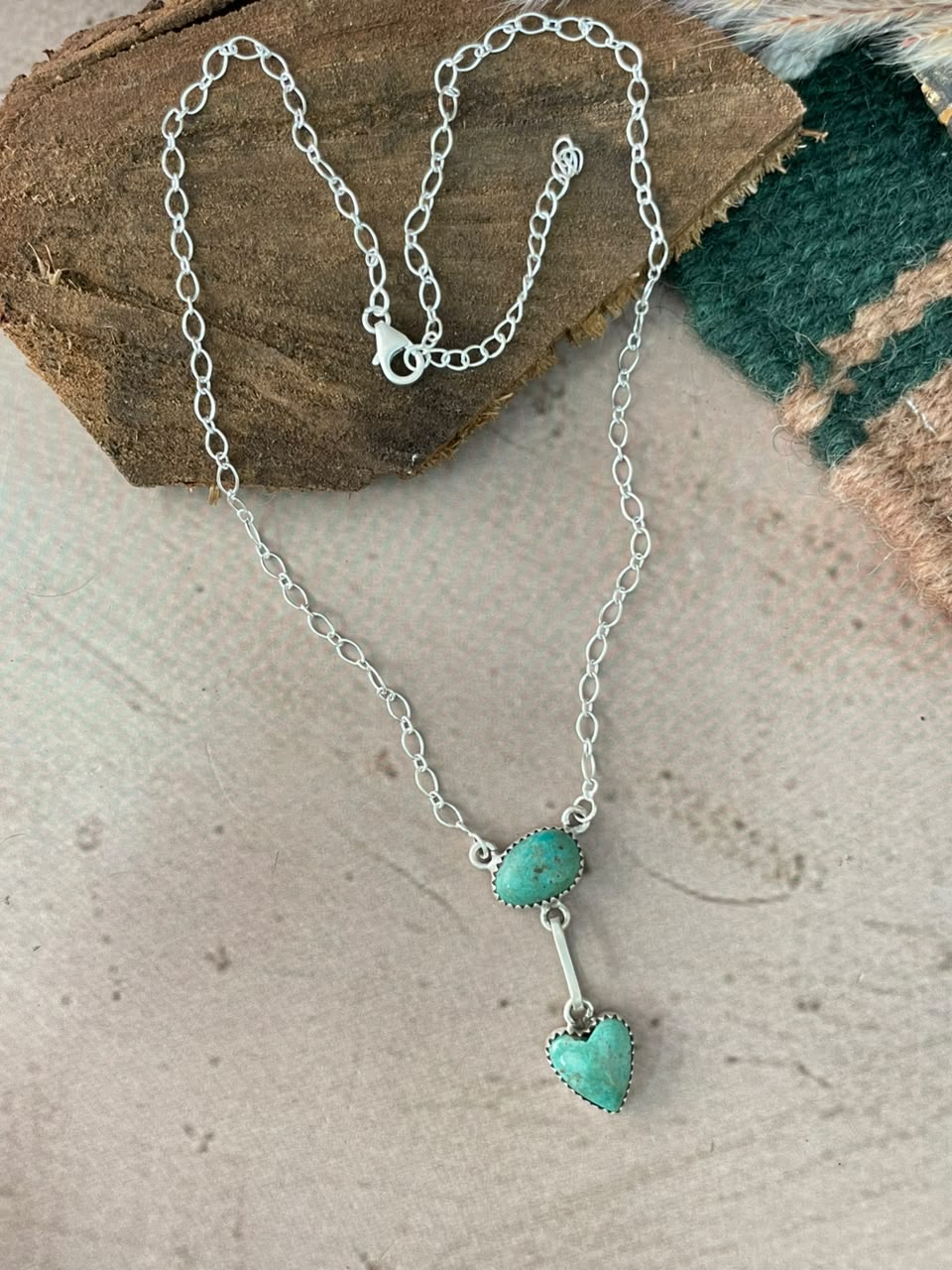 Handmade Sterling Silver Pilot Mountain Turquoise Necklace Signed Nizhoni